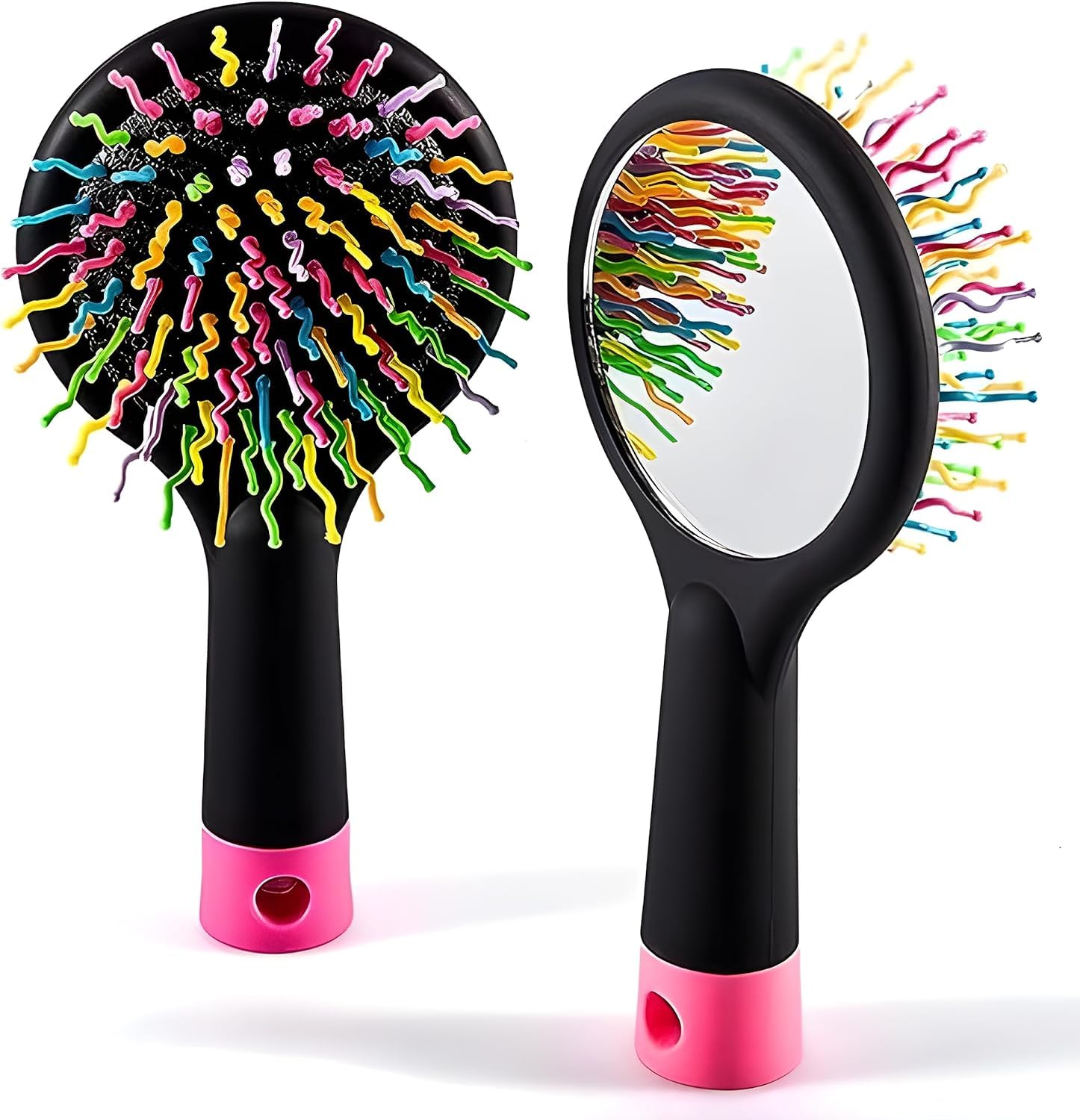 Alexvyan Black Rainbow Bristles Travel Hair Comb with Mirror - Compact Pocket Hairbrush for Women & Kids - Perfect for Travel, Home, and On-the-Go Styling
