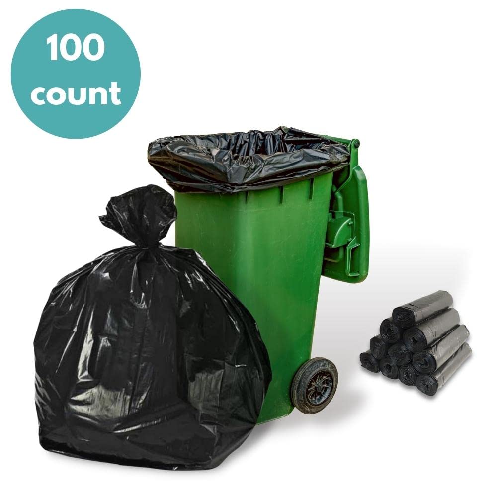 40-45 Gallon Heavy Duty Black Trash Bags - 100 Count, 1.25 Mil Thick Commercial Grade - Perfect for Kitchen, Warehouse, Office & Janitorial Use - Extra Large Garbage Can Liners for Heavy Waste Disposal
