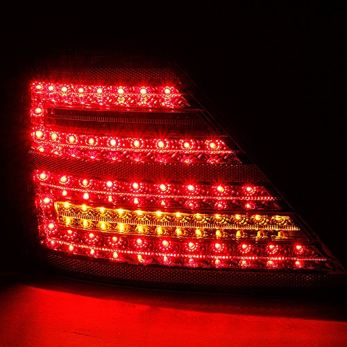 AKKON Full LED Tail Lights for Mercedes Benz W221 S-Class - Red Clear with Amber Turn Signal - Direct Replacement Brake Lamps | Perfect for Night Driving & Car Customization