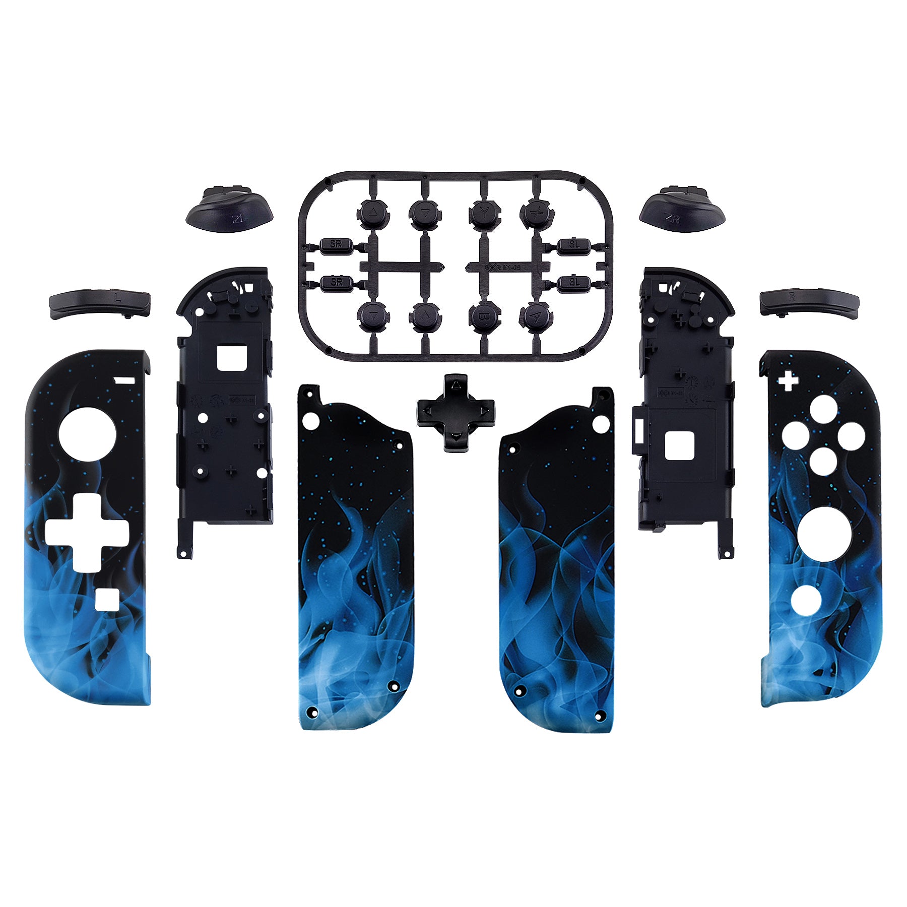 eXtremeRate Blue Flame D-Pad Replacement Shell Case with Buttons for Nintendo Switch Joy-Con - Full Set Custom Controller Shell for Enhanced Gaming Experience