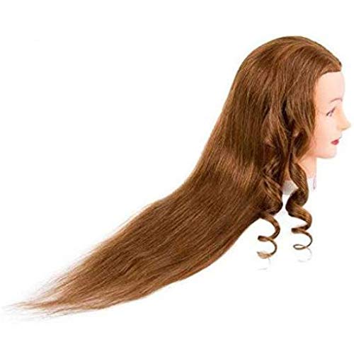 Professional Real Human Hair Dummy for Hair Styling Practice - All-Purpose Training Head with Clamp Stand for Cutting, Coloring, Braiding & Heat Styling - Perfect for Salon Students & Beginners (Dark Golden) - Ideal for Cosmetology School, Home Practice & Professional Hairdressing Training