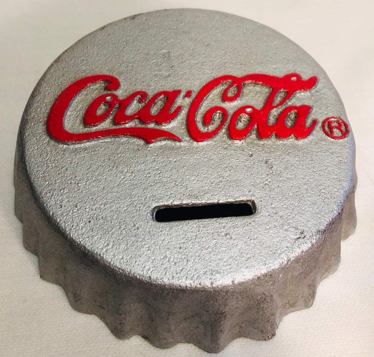 Vintage Coca Cola Bottle Cap Cast Iron Piggy Bank - Silver Coin Collector's Money Box for Home Decor & Gift Giving