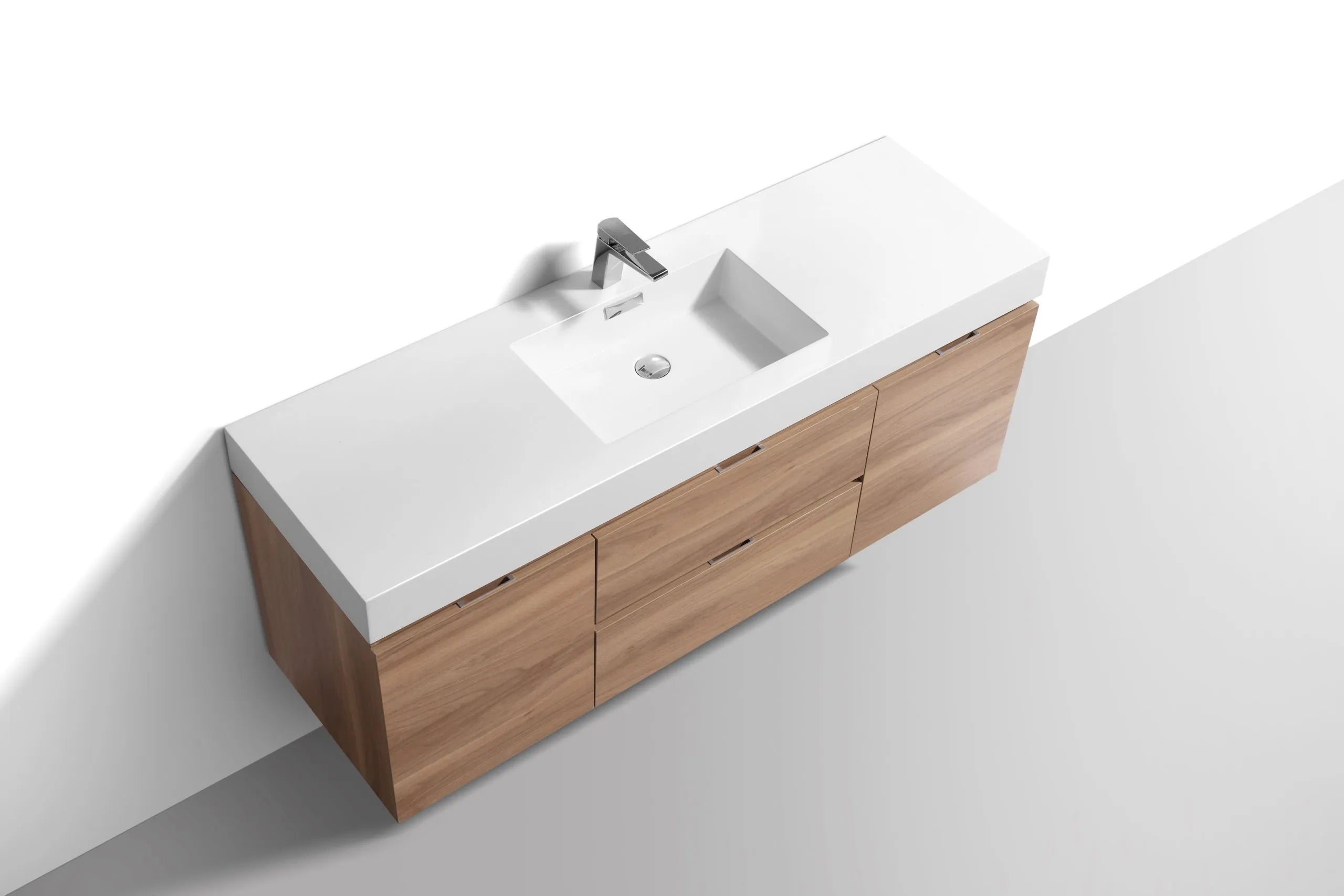 BSL60 Honey Oak Wall Mount Bathroom Vanity with Single Sink - Modern Space-Saving Design for Small Bathrooms & Powder Rooms