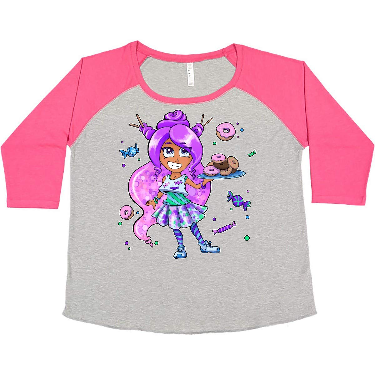 Inktastic Women's Plus Size T-Shirt - Purple Hair Donuts & Candy Graphic Tee | Cute Casual Outfit for Donut Lovers, Birthday Gifts & Fun Wear
