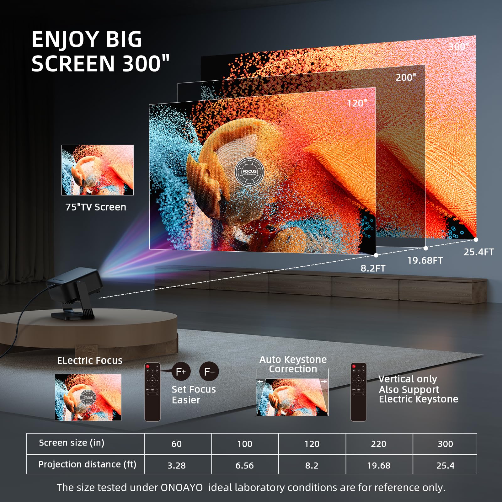 ONOAYO AY3 1080P Mini Projector with WiFi & Bluetooth - 500 ANSI Lumens, Auto Keystone & Electric Focus, 360° Adjustable Stand - Portable Home Theater Projector for Movies, Gaming & Outdoor Entertainment