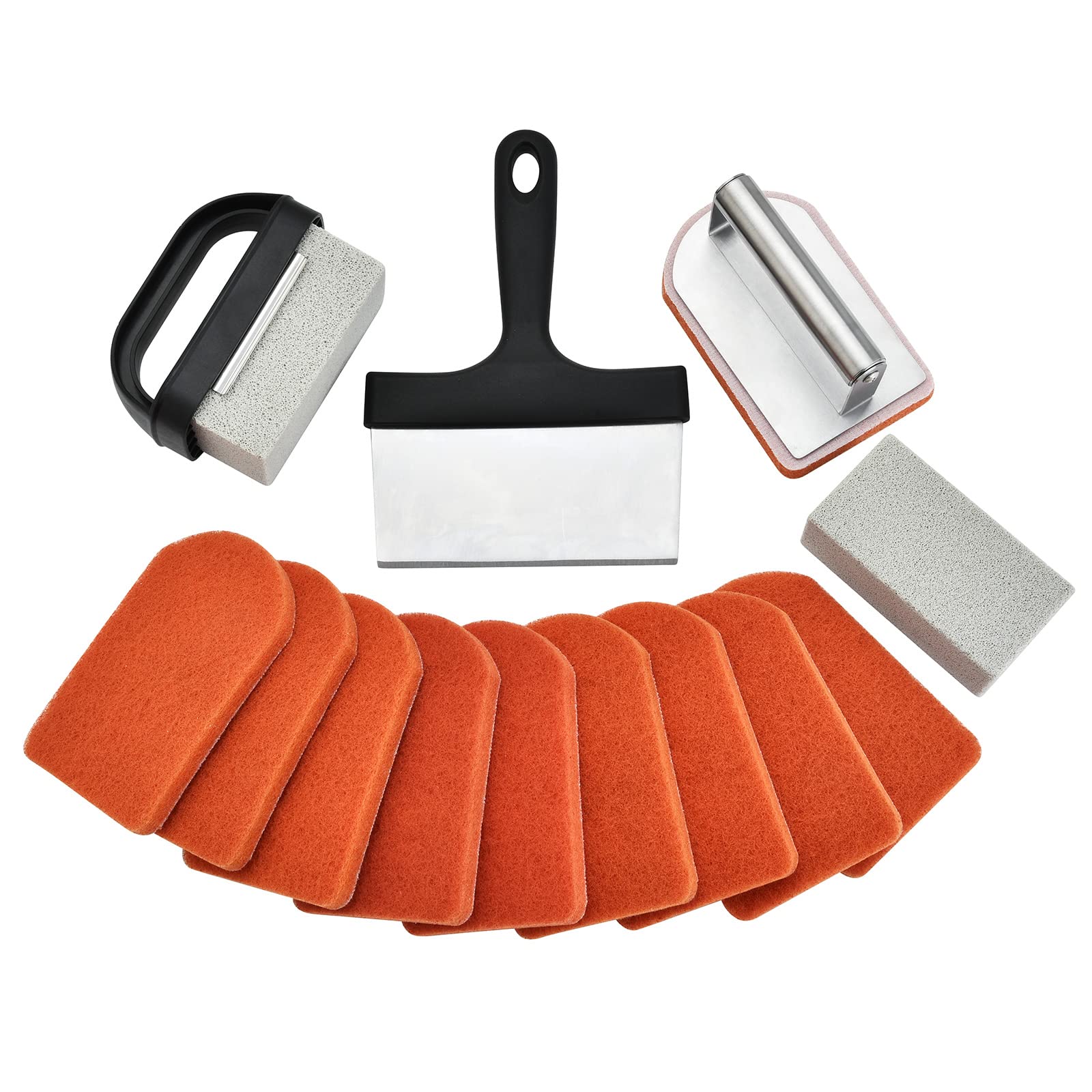 **15-Piece Heavy Duty Blackstone Griddle Cleaning Kit - Grill Stone, Scraper & Stainless Steel Brush for Flat Top Grills - Perfect for Outdoor BBQ & Camping Cooking**