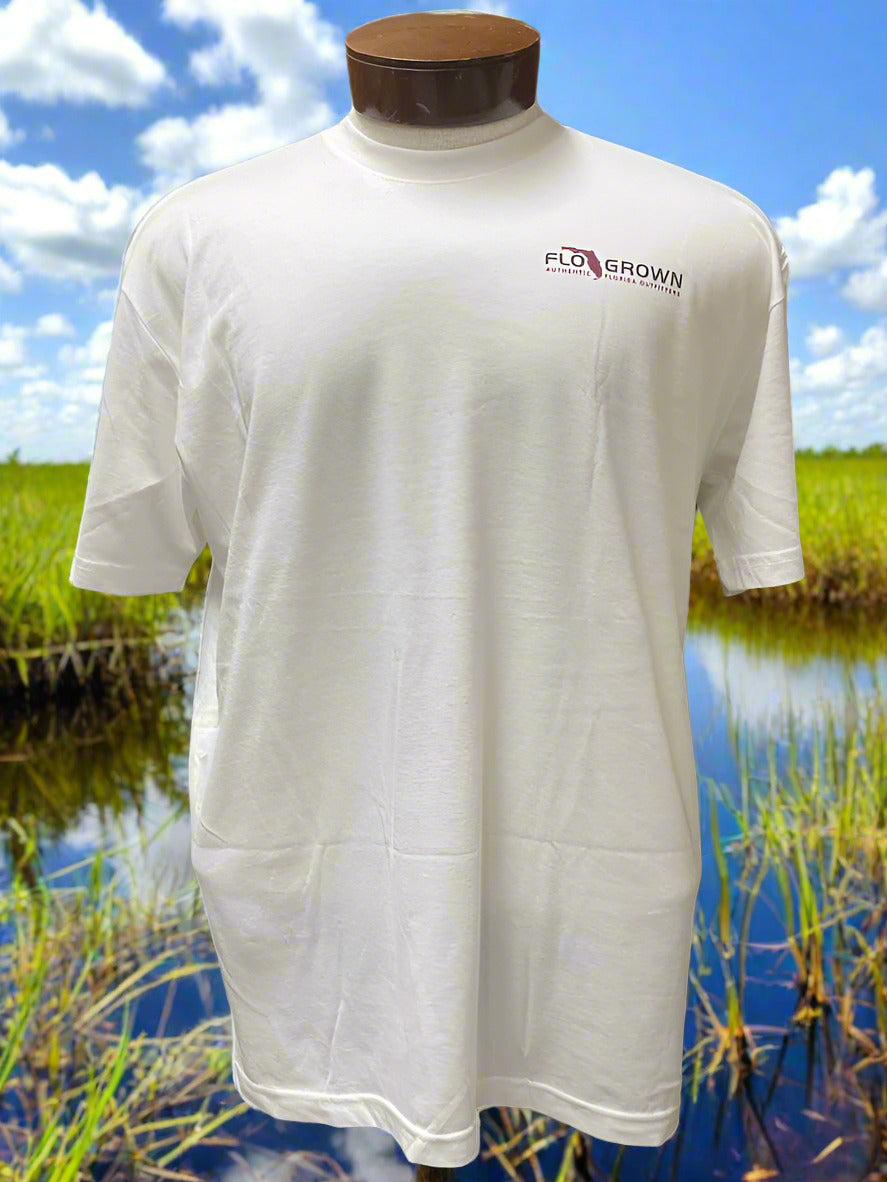 FloGrown FGM 1850 Men's Bass Fishing T-Shirt - White - Comfortable & Durable Fishing Apparel for Anglers - Perfect for Fishing Trips, Outdoor Adventures & Casual Wear