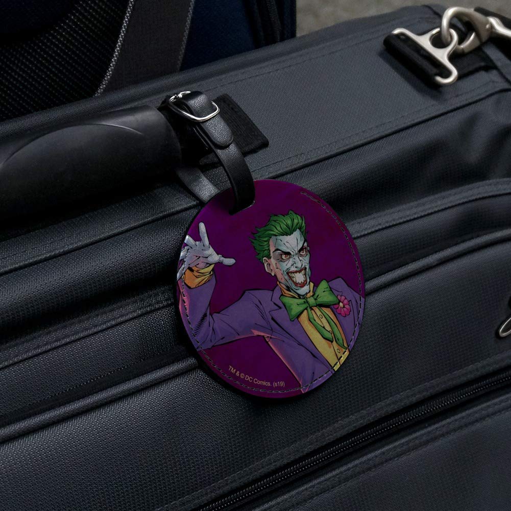 Batman Joker Character Leather Luggage Tag - Round Suitcase ID Tag for Carry-On Bags - Perfect for Travel, Cosplay, and Superhero Fans