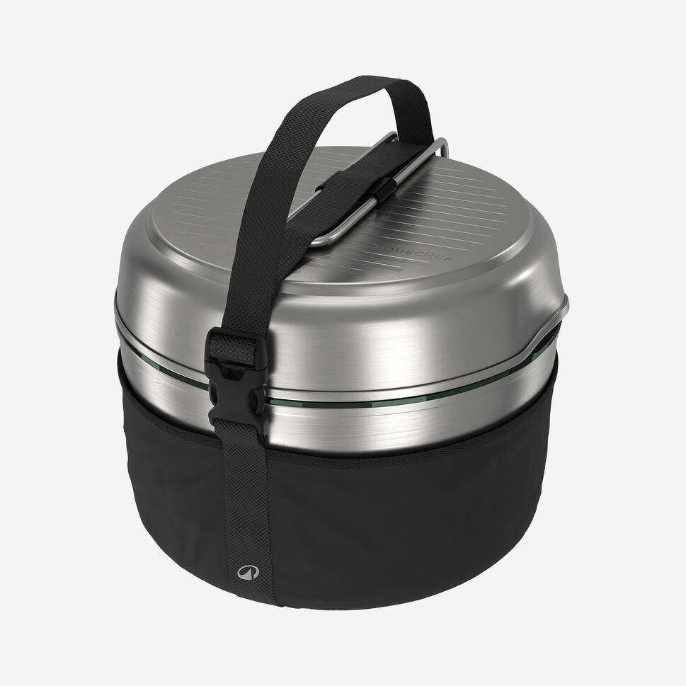 Quechua 500 15-Piece Stainless Steel Non-Stick Camping Cookware Set for 2 People - Lightweight Outdoor Cooking Kit for Hiking, Backpacking & Camping Trips