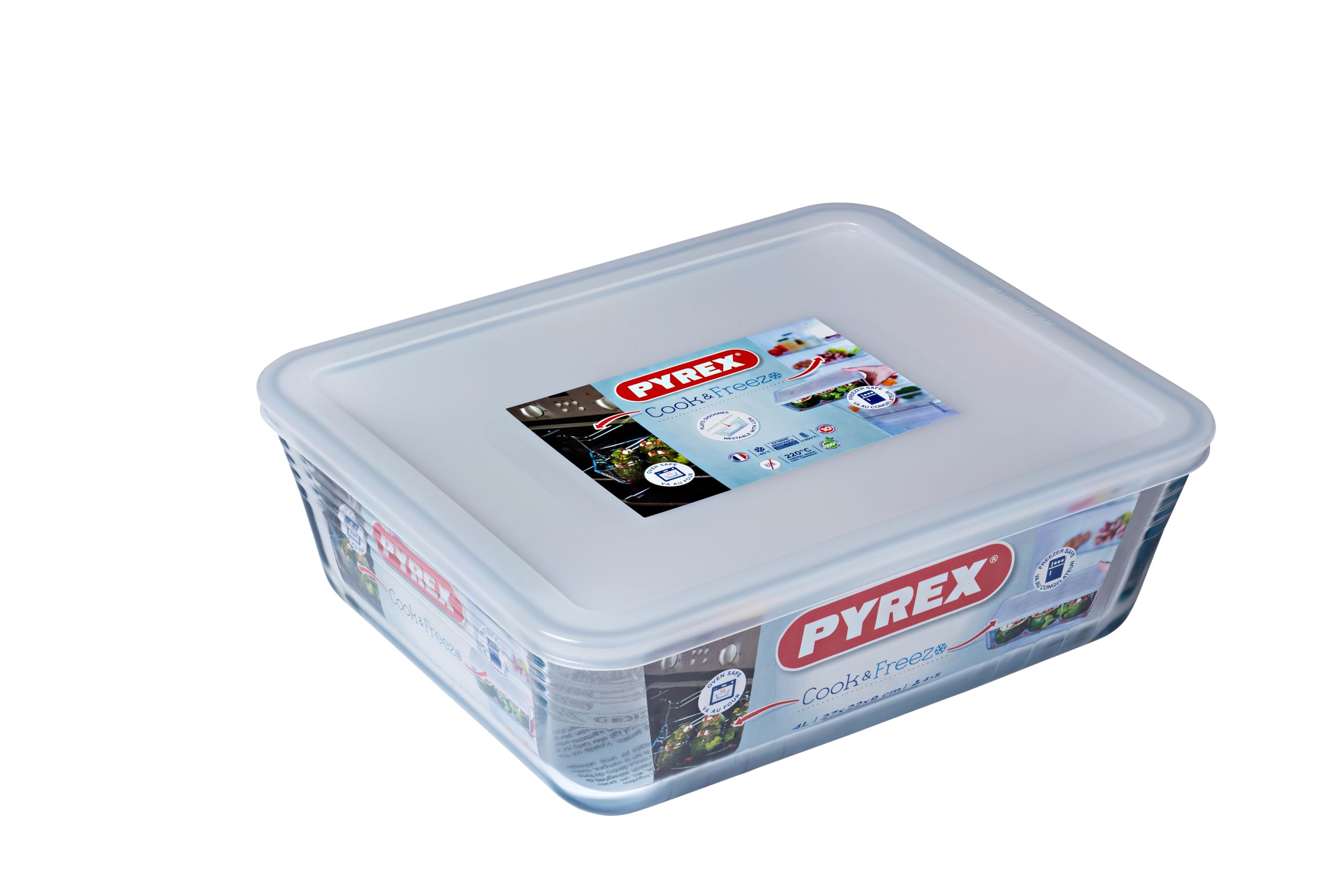 Pyrex 4L (135 oz) Rectangular Glass Baking Dish with Plastic Lid - 27cm x 23cm (10.6