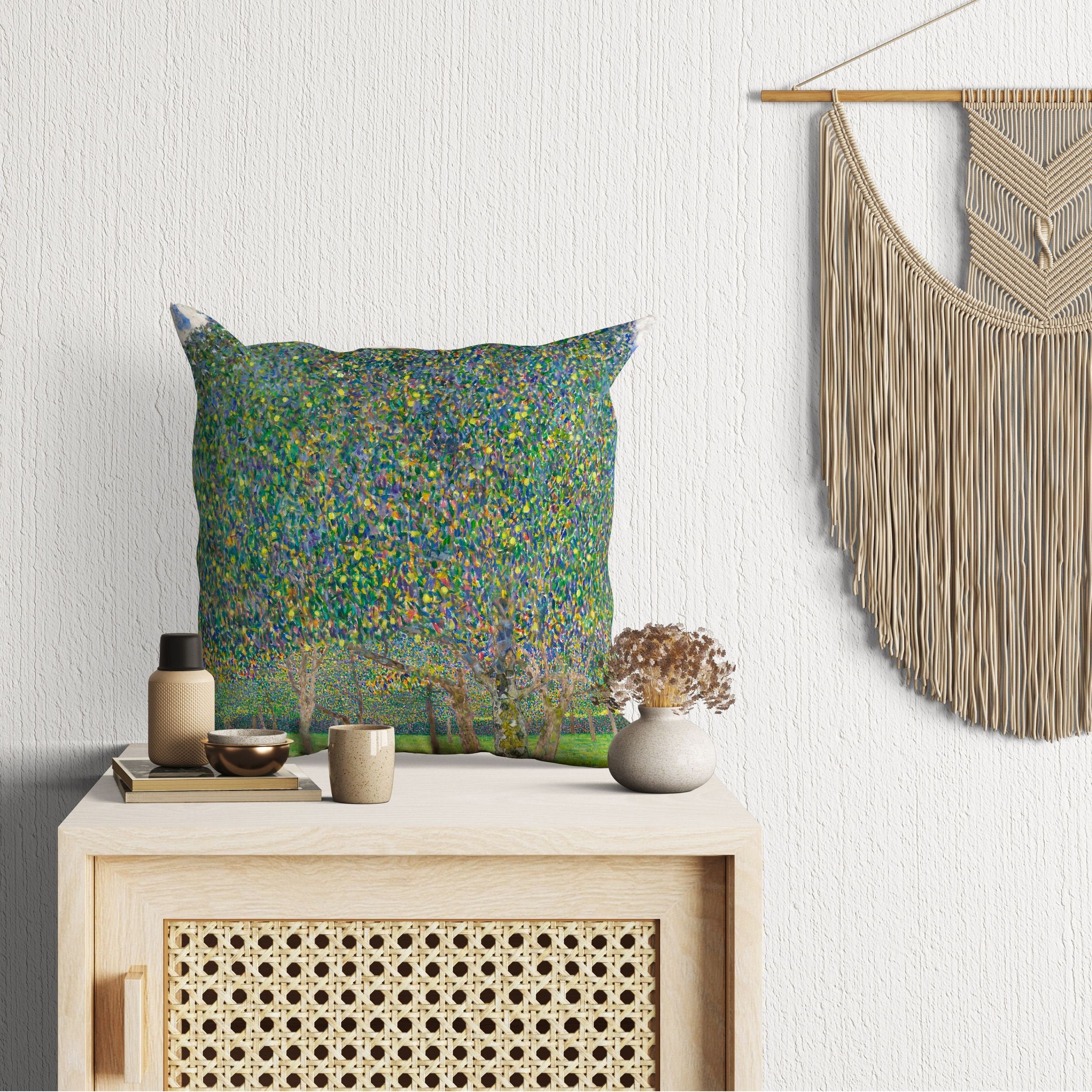 Gustav Klimt Pear Tree Painting Pillow Cover - 22x22 Inch Abstract Art Decorative Pillow Case, Soft Cushion Cover for Sofa, Bed, Living Room - Perfect Housewarming Gift