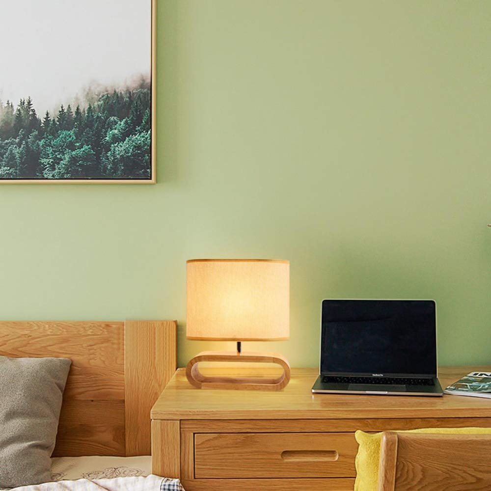 Modern Wooden Base Fabric Linen Table Lamp - Bedside, Living Room, Office & Dormitory Lighting - Stylish Home Decor for Bedrooms, Workspaces & Cozy Spaces