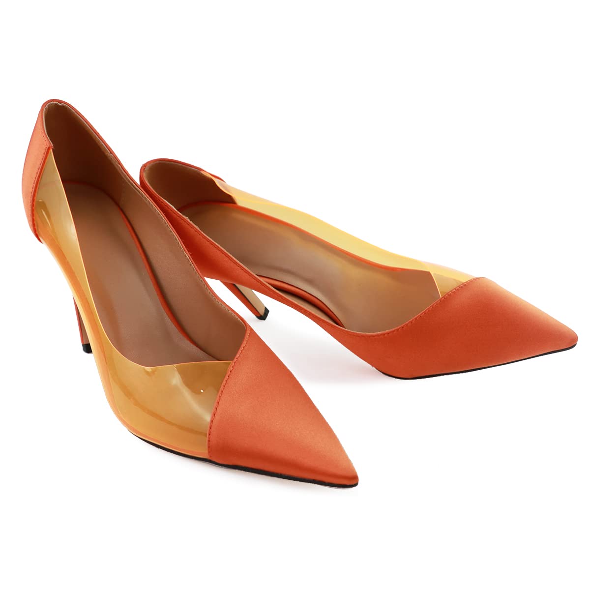 Cozivwaiy Women's Clear Pumps Pointed Toe High Heels - Slip On Dress Shoes for Work, Wedding & Bride - Elegant Patchwork Design for Office, Party & Special Occasions