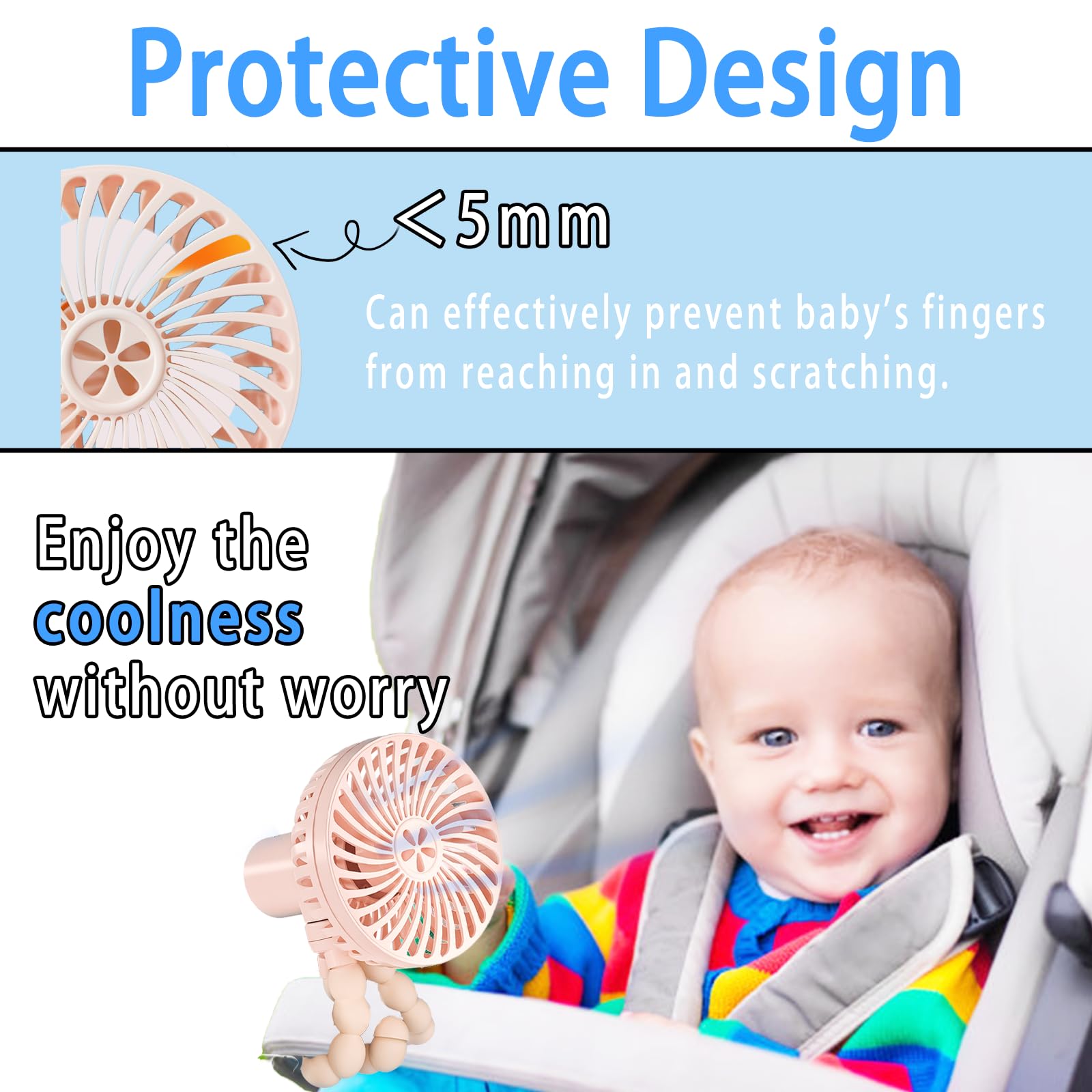 Portable Baby Stroller Fan with 3 Speed Settings - USB Rechargeable Clip-On Fan for Strollers, Car Seats & Treadmills - Handheld Personal Cooling Fan for Outdoor Activities, Travel & Gym (Pink) - Perfect for Hot Summer Days, Park Visits and Jogging with Baby
