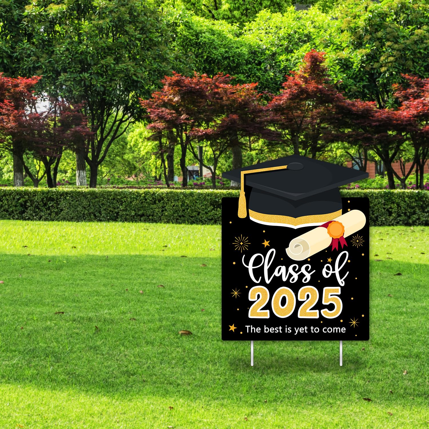 2025 Graduation Yard Sign - Outdoor Lawn Decoration for Class of 2025 - Durable Black Graduation Sign - Perfect for Backyard Parties & School Celebrations
