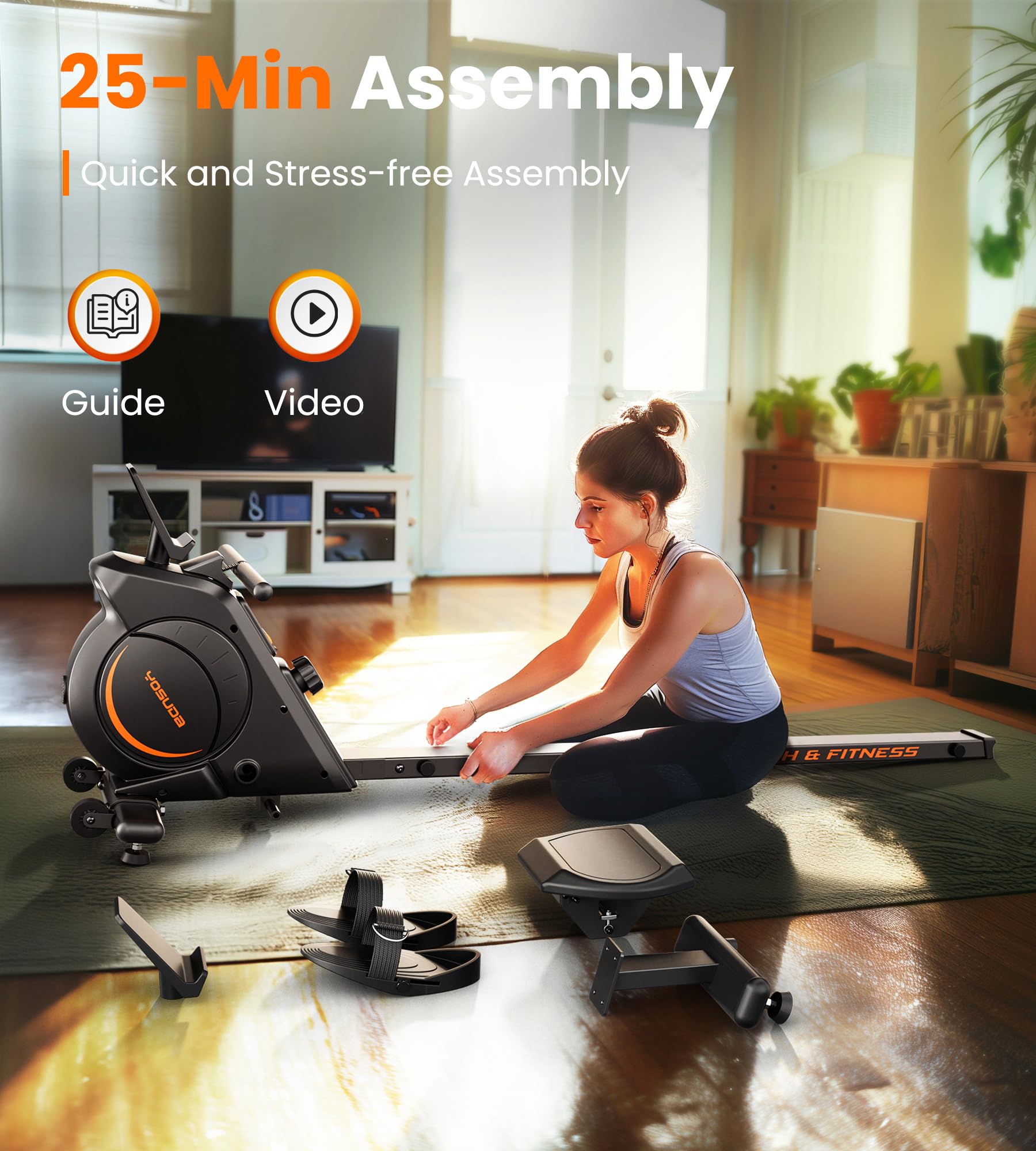 YOSUDA Magnetic/Water Rowing Machine for Home Gym - 350 LB Weight Capacity, Foldable Rower with Bluetooth Connectivity, Fitness App Support, Tablet Holder & Comfortable Seat Cushion | Perfect for Full-Body Workout, Cardio Training & Small Space Home Fitness