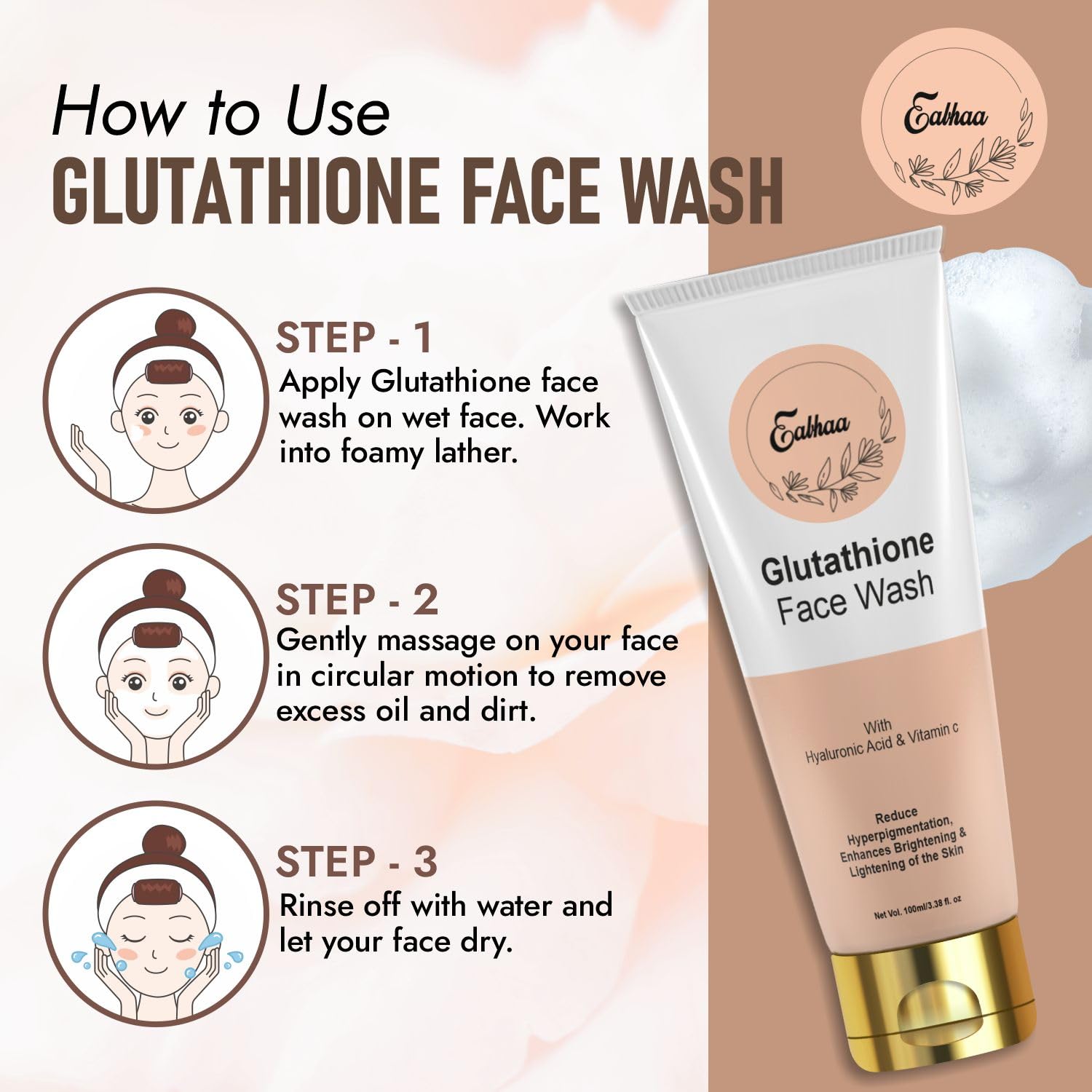 Eabhaa Vitamin C & Glutathione Face Wash & Moisturizer Combo Pack - Oil Control, Brightening Facial Cleanser for All Skin Types (100ml) | Daily Skincare Routine for Women & Men