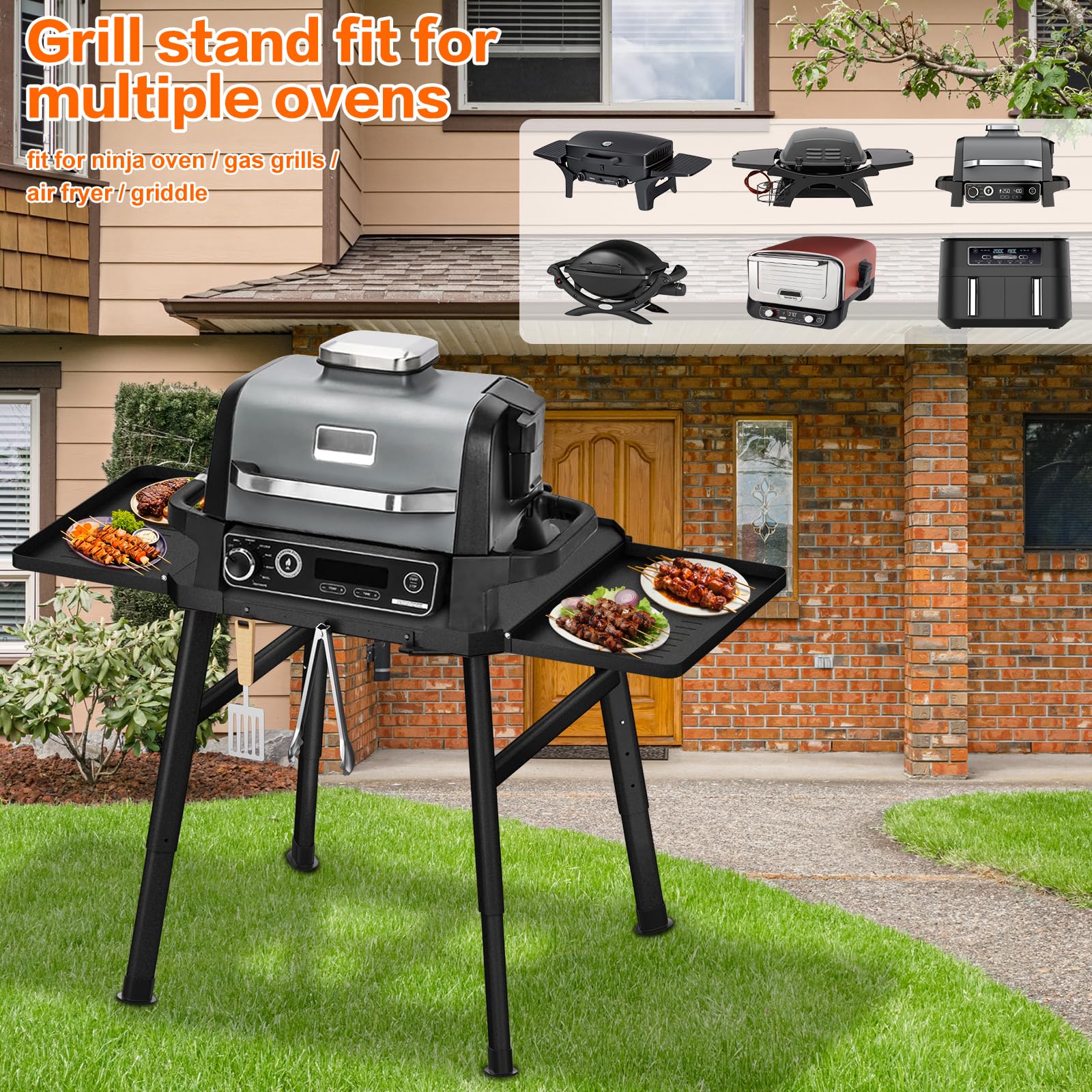 **Outdoor Grill Table Stand for Ninja OG & OO Series – Heavy Duty Steel Portable Grill Stand with Adjustable Height, Side Shelf & Utensil Holder – Perfect for Backyard BBQs, Camping & Tailgating**