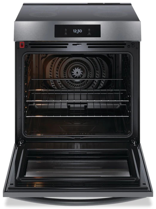 Frigidaire Gallery GCFI306CBD 30-Inch Black Stainless Steel Front Control Induction Range with Total Convection - Perfect for Modern Kitchens & Professional Cooking