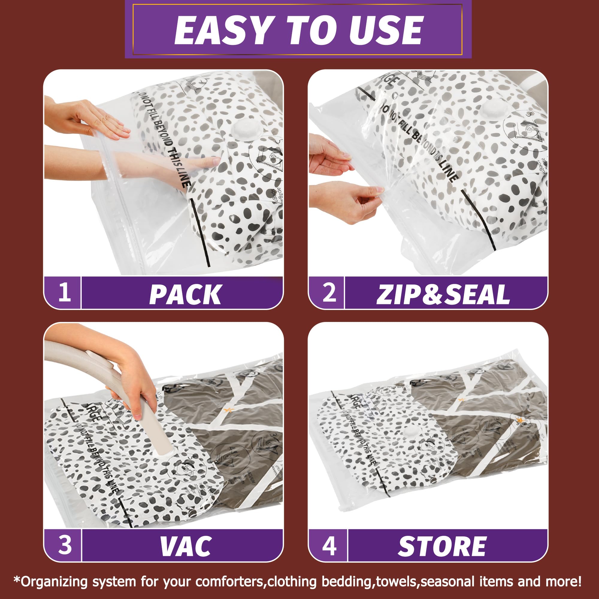Vacuum Storage Bags Space Saver for Clothes, Blankets & Bedding - 8 Pack Compression Bags for Travel, Seasonal Storage & Home Organization (No Pump Included)