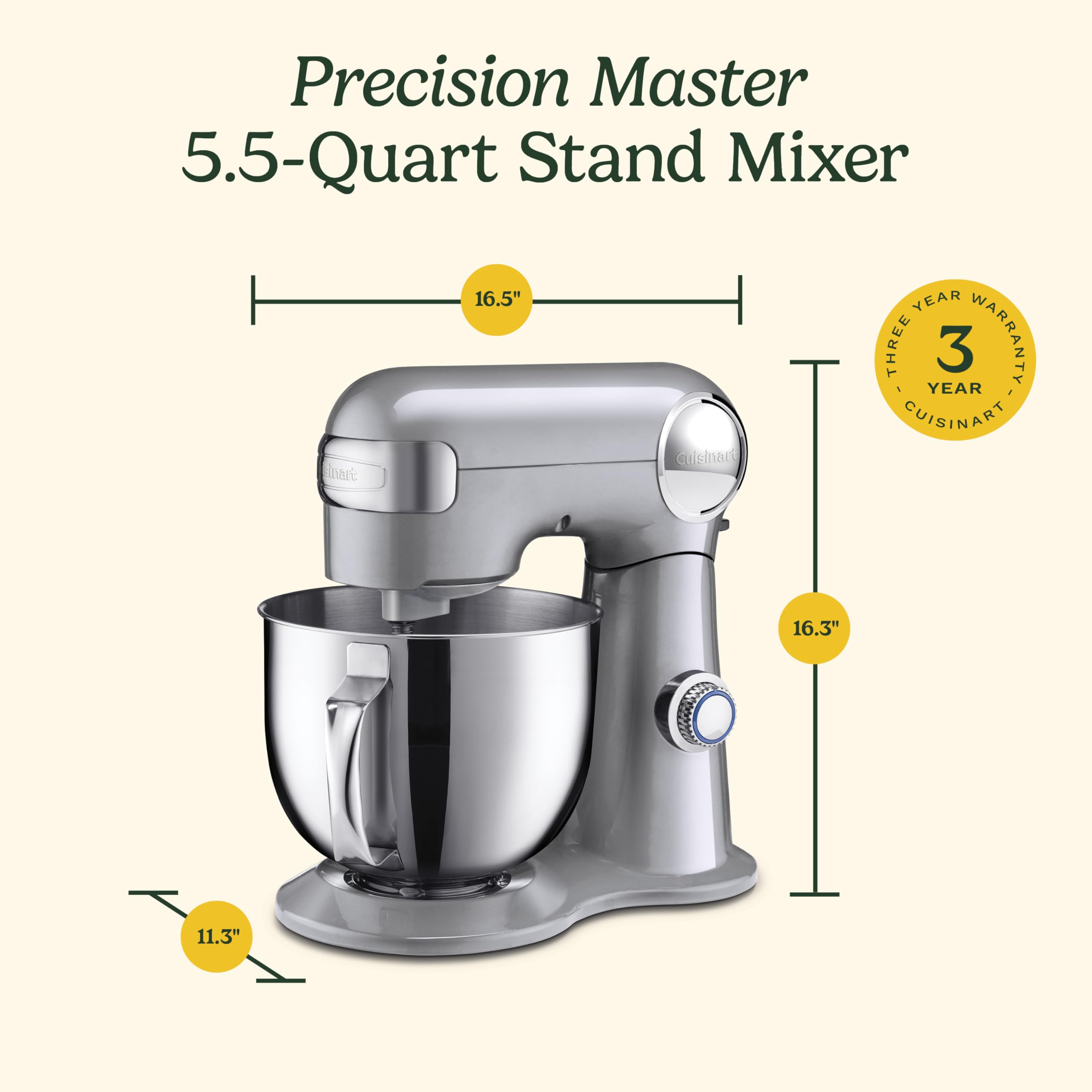 Cuisinart SM-50BC 5.5-Quart Stand Mixer with 12 Speeds - Includes Chef's Whisk, Flat Paddle, Dough Hook & Splash Guard - Silver Lining - Perfect for Baking Bread, Cakes & Cookies at Home