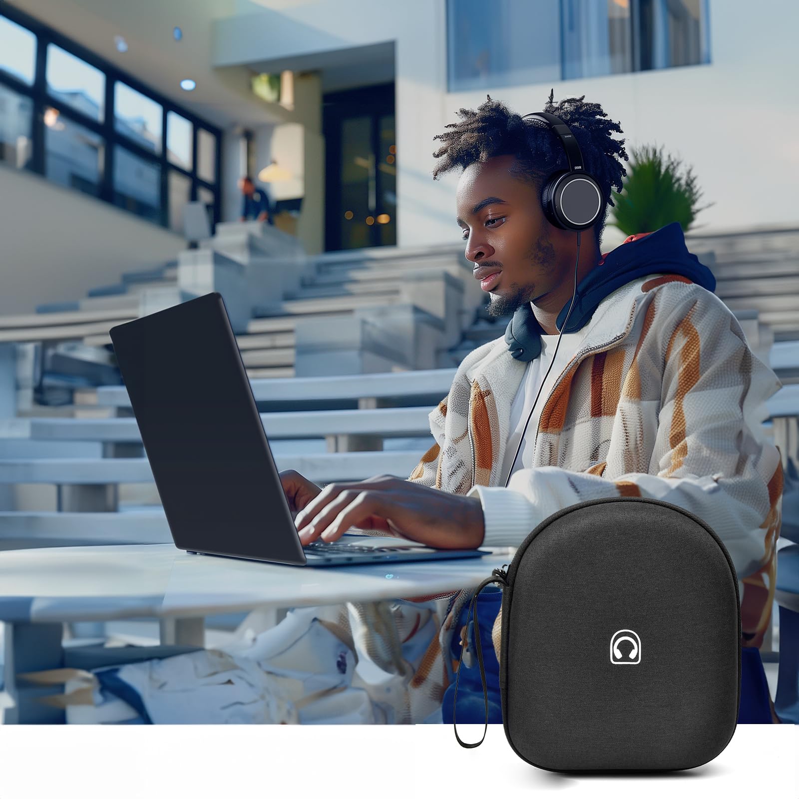 Premium Headphone Case for Sony WH-CH520 Wireless Bluetooth Headphones - Protective Storage Bag with USB Cable Pocket - Noise Cancelling On-Ear Headset Accessory - Ideal for Travel, Work & Commuting - Black (Box Only)