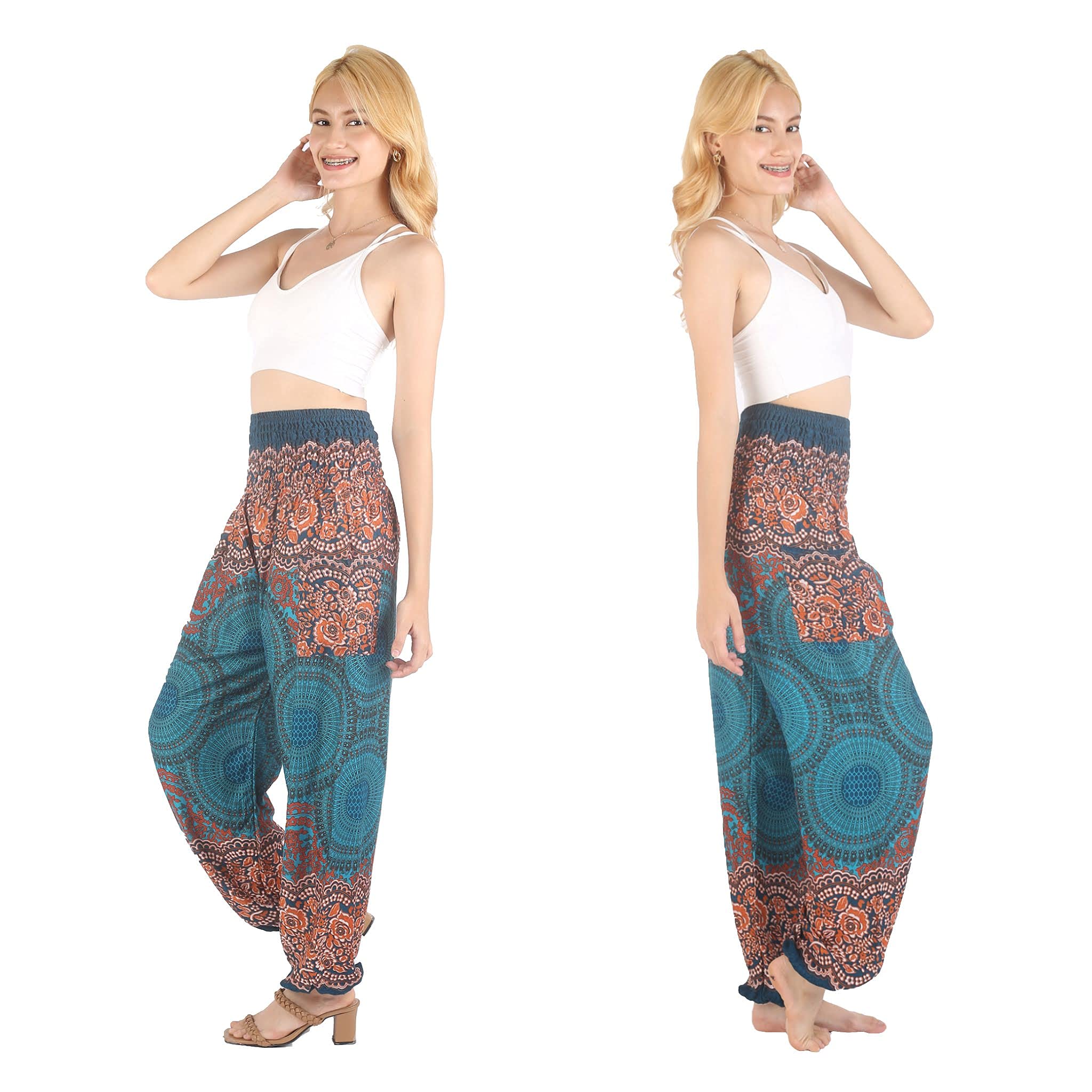 Boho Harem Pants for Women - Comfortable Yoga Trousers with Elastic Waist, Loose Fit Bohemian Beach Pants - Perfect for Yoga, Meditation, Travel and Casual Wear