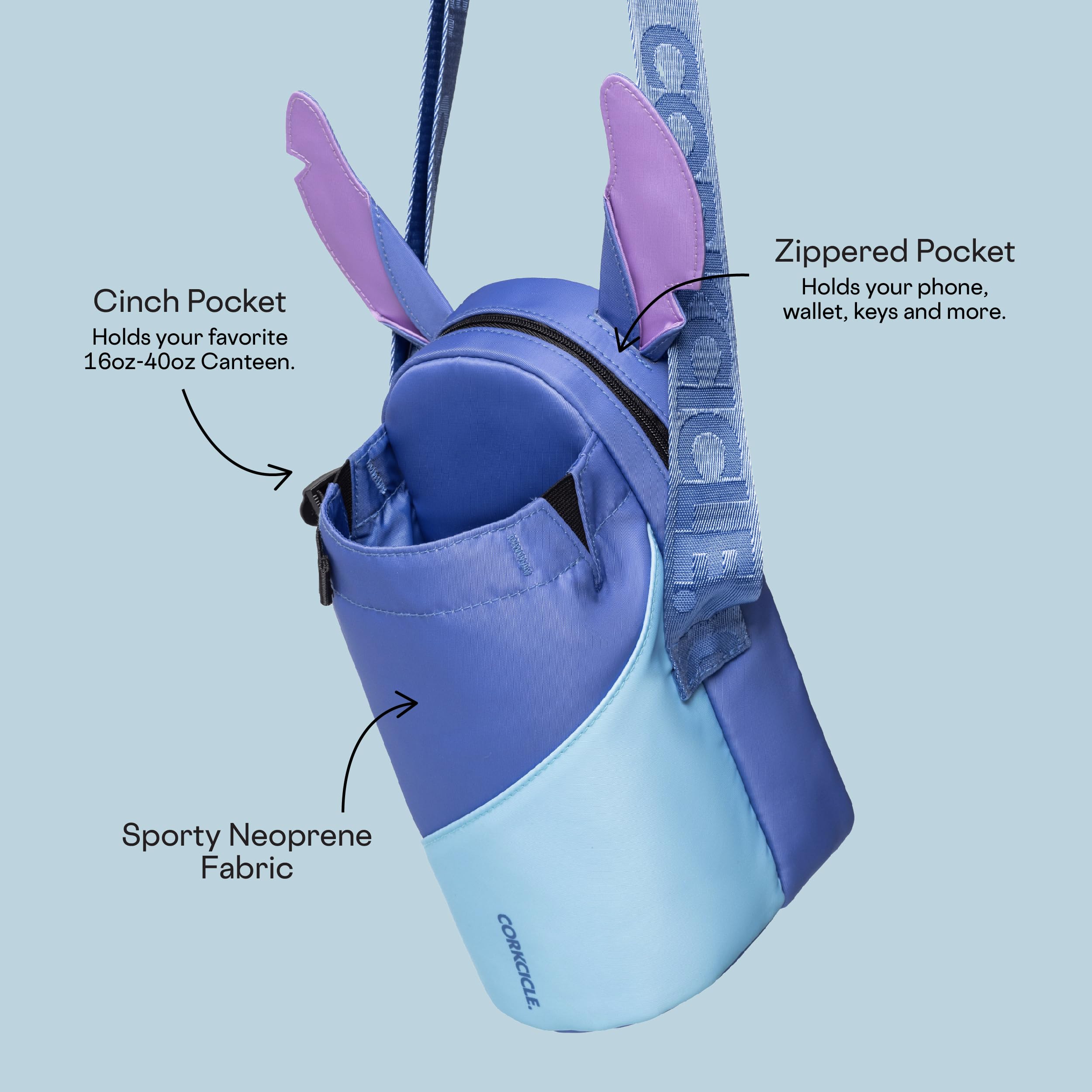 Disney Stitch Insulated Water Bottle Sling Bag - Crossbody Tumbler Holder for 16oz to 40oz Cups with Adjustable Strap & Padded Interior - Perfect for Hiking, Gym, Travel & Daily Use - Securely Carries Bottles, Phone, Keys & Essentials