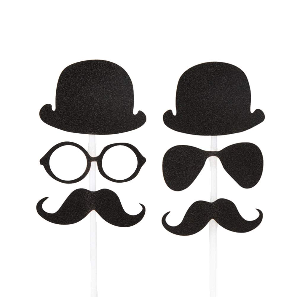 VALICLUD 30pcs Funny Cake Toppers Set - Mustache, Glasses & Hat Decorations for Father's Day, Birthday Party, Baby Shower & Wedding Dessert Favors - Edible Paper Cake Decorations for Cupcakes & Cakes