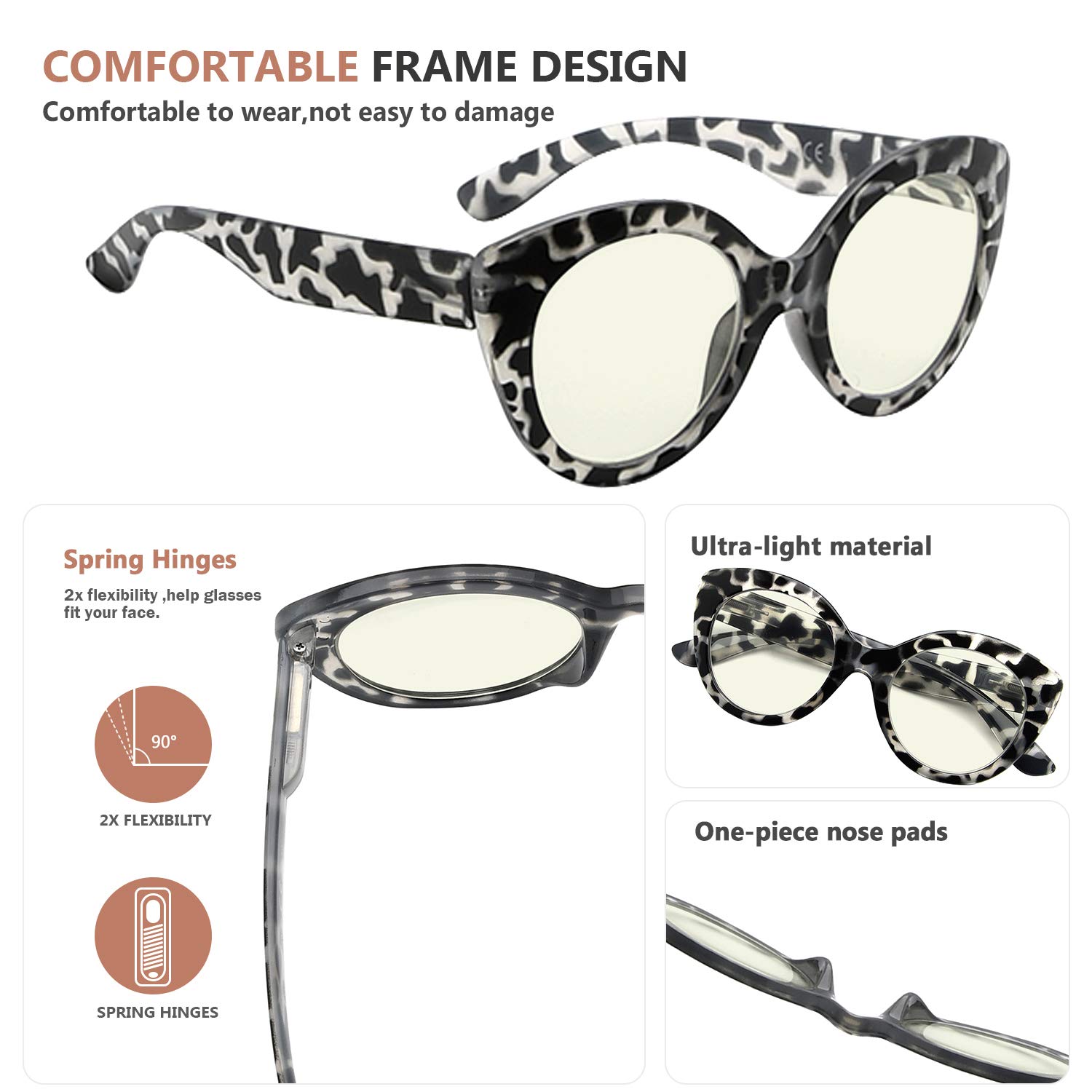 Blue Light Blocking Reading Glasses for Women - Oversized Round Computer Glasses with UV Protection - Perfect for Office Work, Screen Time & Night Reading (Eyekepper)