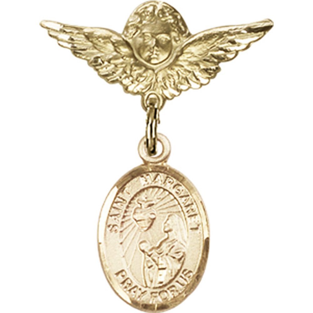 Gold Filled St. Margaret Mary Alacoque Charm & Angel Wing Badge Pin - 1