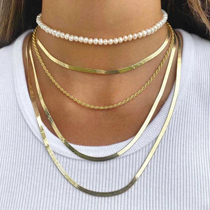 Elegant Herringbone Choker Necklace for Women - Trendy Layered Gold Plated Jewelry Gift for Her - Perfect for Parties, Date Nights & Special Occasions