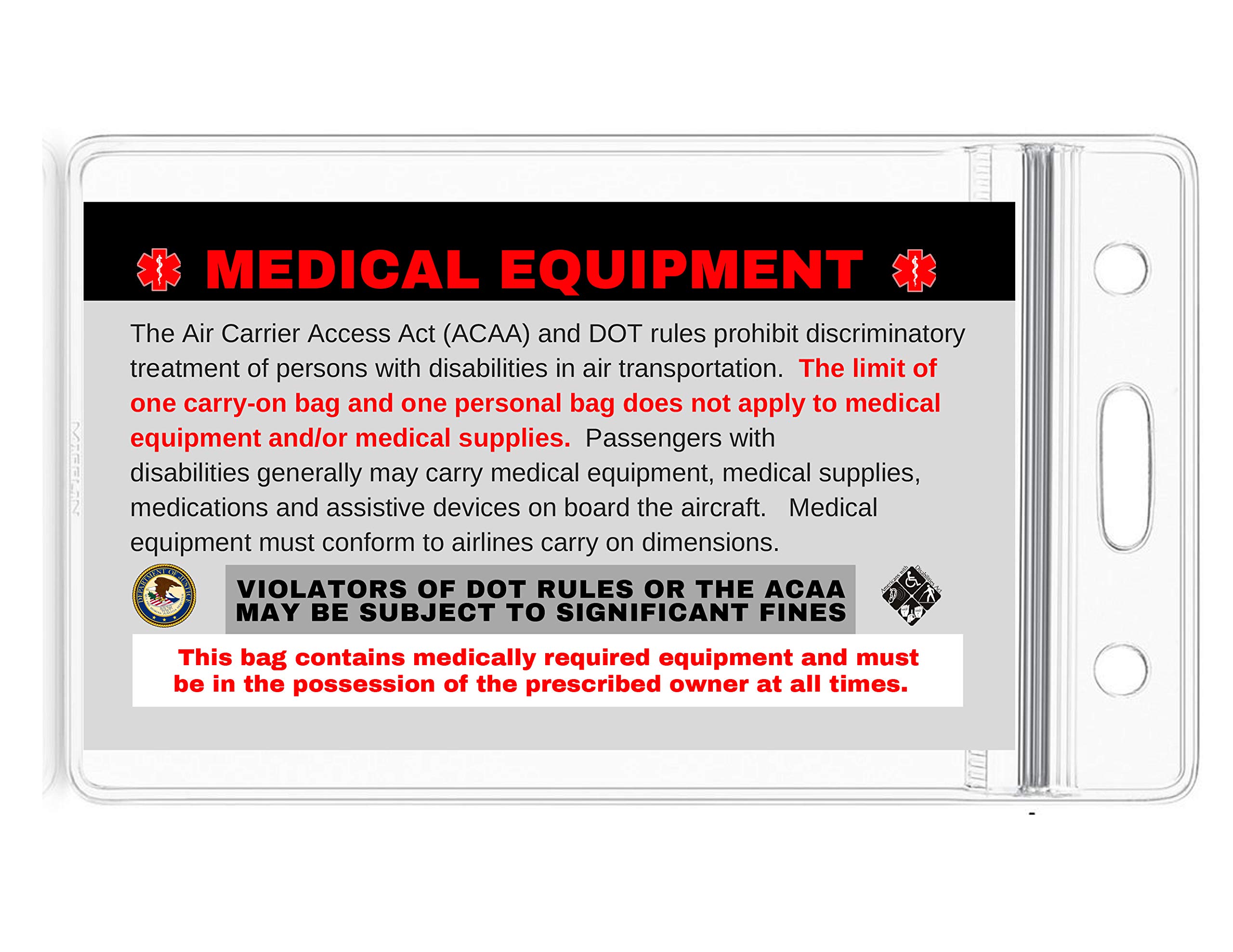 APAP Medical Alert Equipment Luggage Tag - Handle with Care, Compliant with DOT & ACAA Regulations (4-Pack) - Perfect for Air Travel, Cruise Trips & Medical Emergency Identification