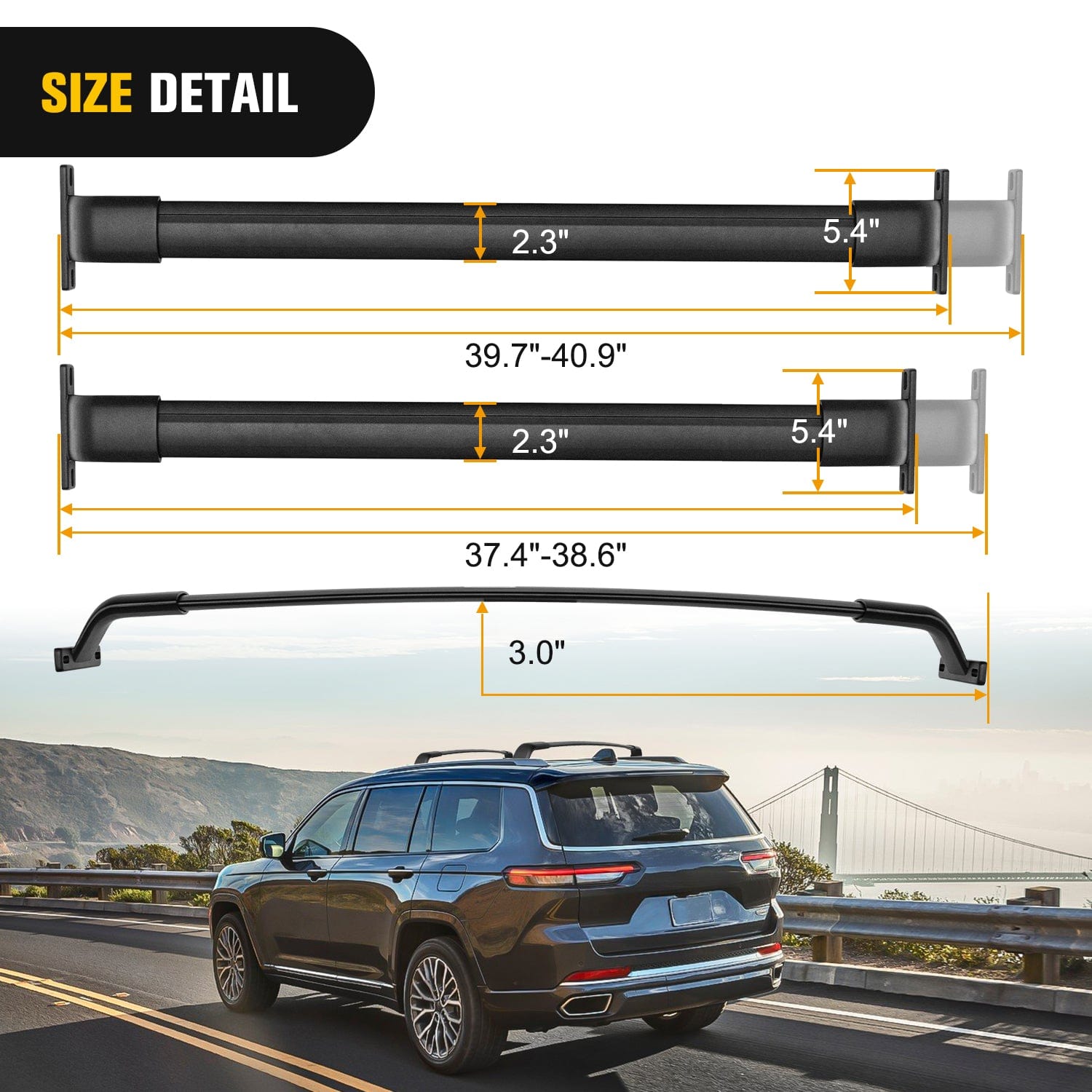 Heavy Duty Roof Rack Cross Bars for 2021-2023 Jeep Grand Cherokee L (3 Row) & WL (2 Row) - Universal Fit Cargo Carrier for Camping, Road Trips & Outdoor Adventures