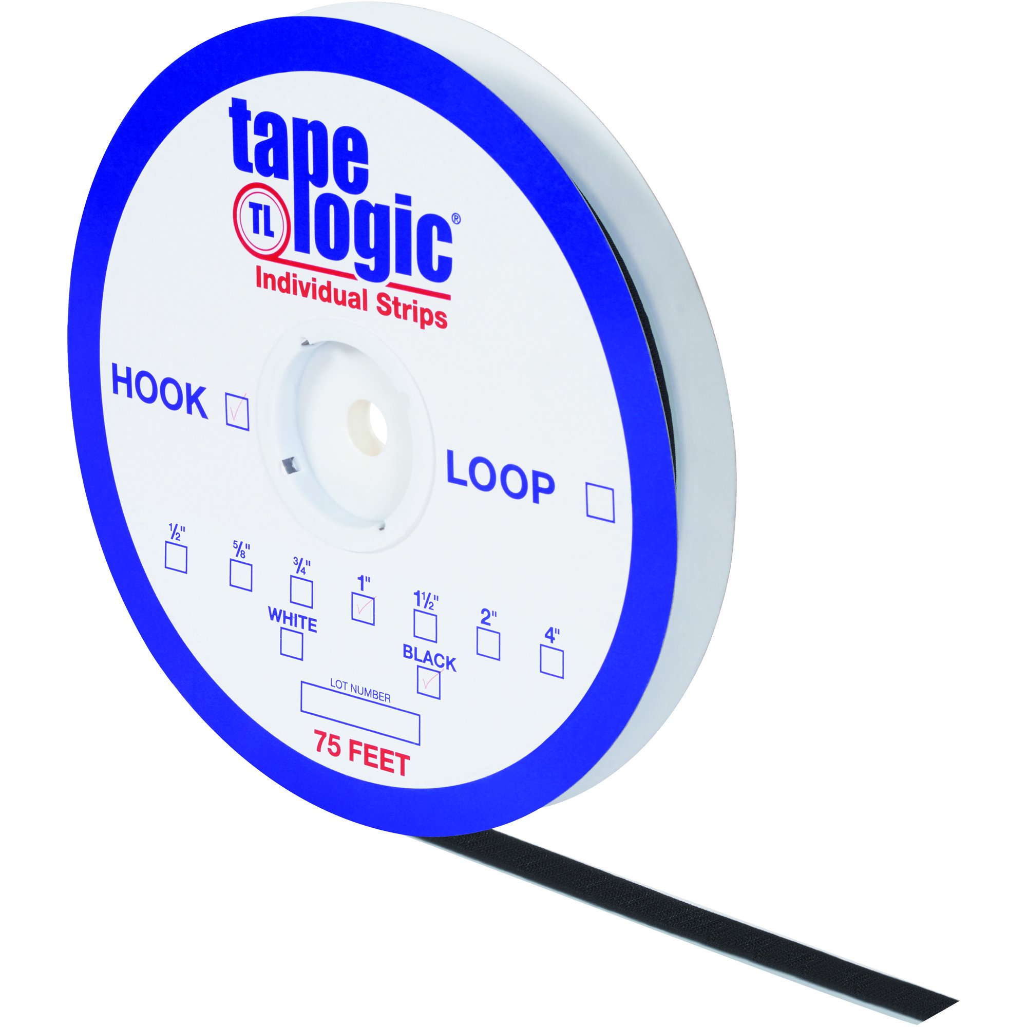 Tape Logic 3/4 Inch x 75 Feet Black Sticky Back Hook & Loop Tape Roll - Multipurpose Adhesive Tape for Classroom, Home & Office Organization - DIY Projects, Wall Hanging, Cable Management (1 Roll)