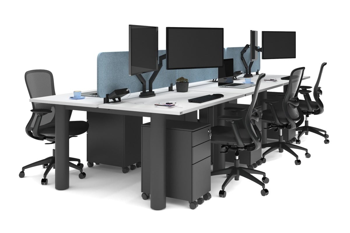 6-Person Quadro Cylinder Leg Office Workstation Desk [1400L x 700W] - Modern Collaborative Workspace Solution for Open Offices & Coworking Spaces