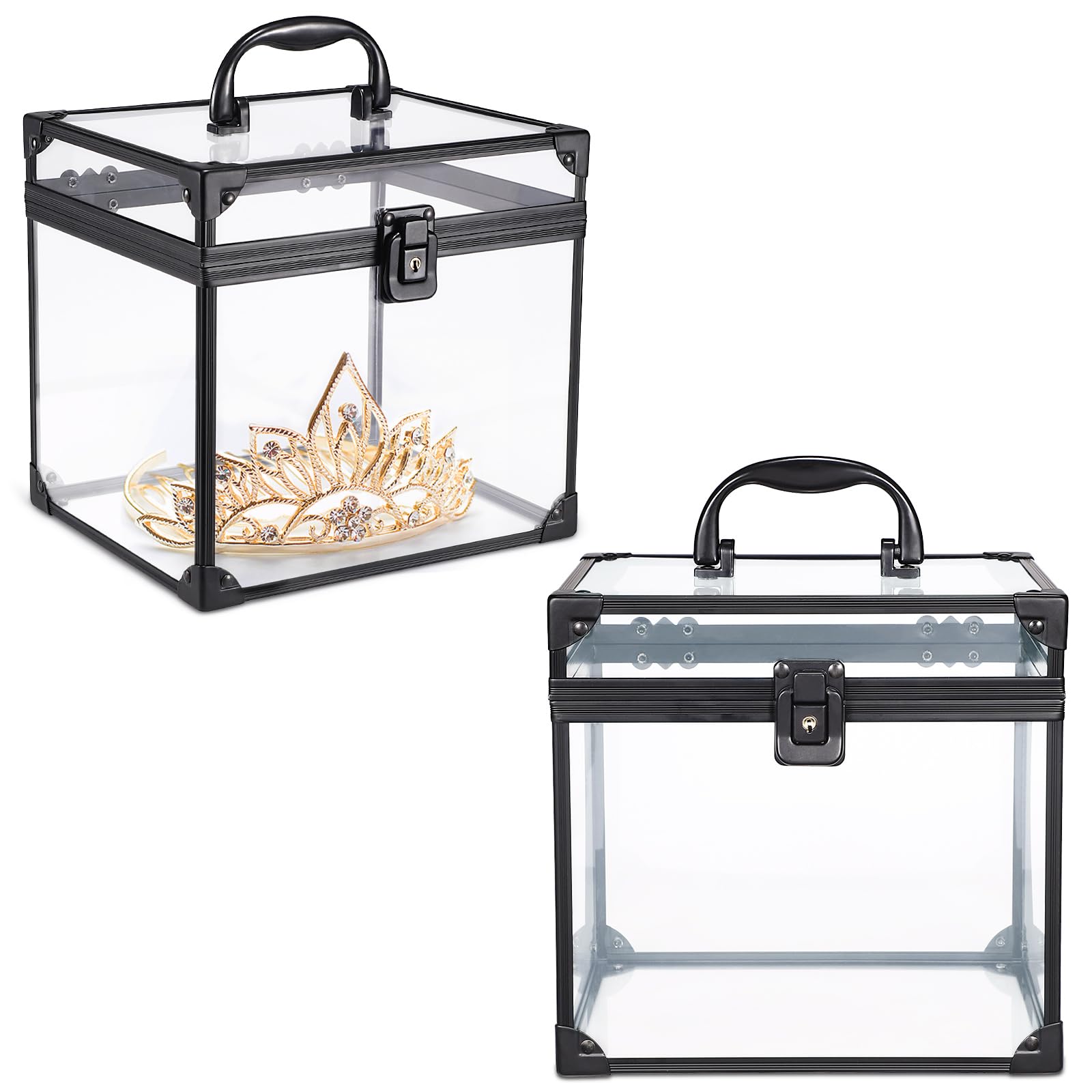 Portable Crown Storage Box for Pageants & Tiaras - 8x7x7.5 Inch Clear Makeup Organizer Case with Latches, Large Cosmetic Display & Travel Toiletry Organizer - Perfect for Beauty Pageants, Bridal Accessories & Jewelry Storage