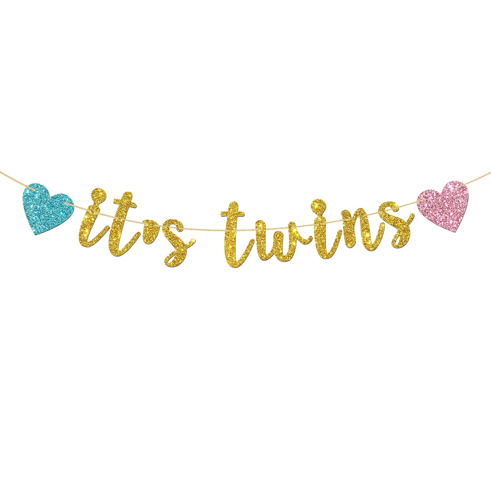 Gold Glitter Baby Shower Banner - Gender Reveal Party Decorations for Twins | Perfect for Nursery Decor, Twin Baby Showers & Newborn Photo Backdrops