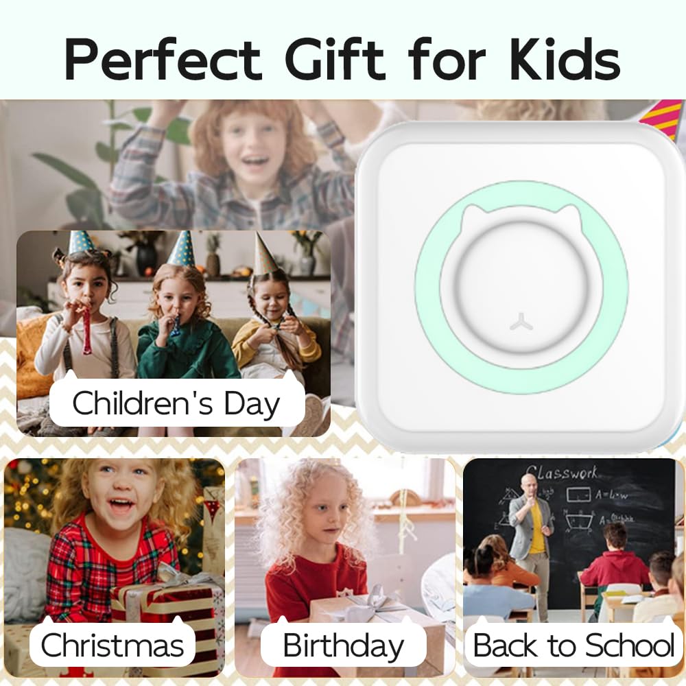Mini Bluetooth Sticker Printer - Portable Thermal Photo Printer for iPhone, Smart Note Buddy with 10 Rolls Thermal Paper - Perfect for Journaling, Scrapbooking, Memos & Instant Photo Printing On-The-Go