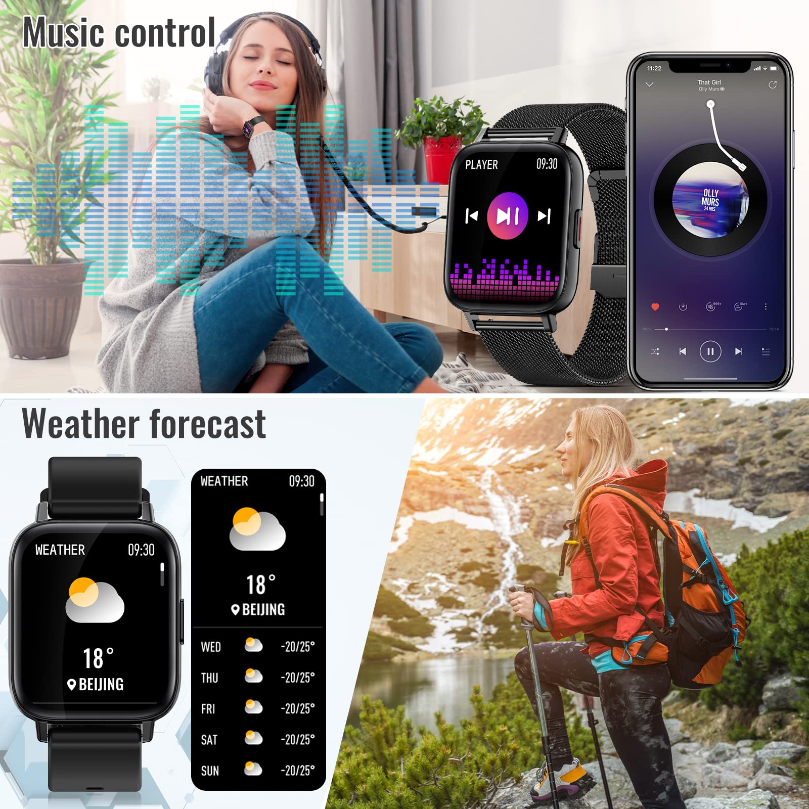Smart Watches for Men & Women - Bluetooth Fitness Tracker with Heart Rate, Blood Pressure & Sleep Monitor - Waterproof Activity Watch for Android & iOS - Receive Calls & Texts - Perfect for Running, Swimming & Daily Use