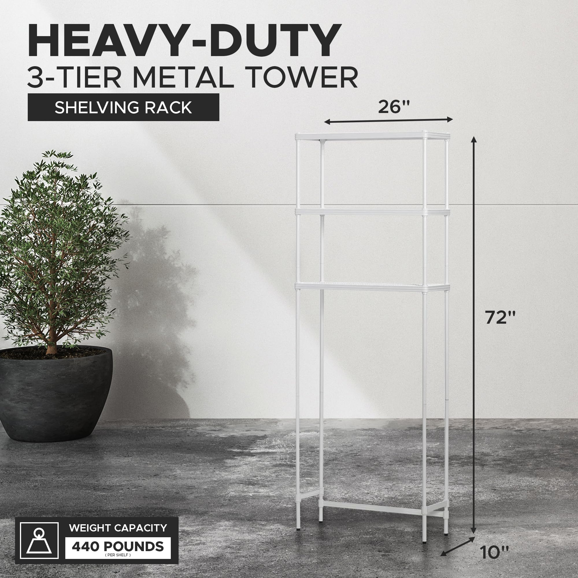 3-Tier Metal Bathroom Storage Shelf - Over The Toilet Organizer Rack, 26