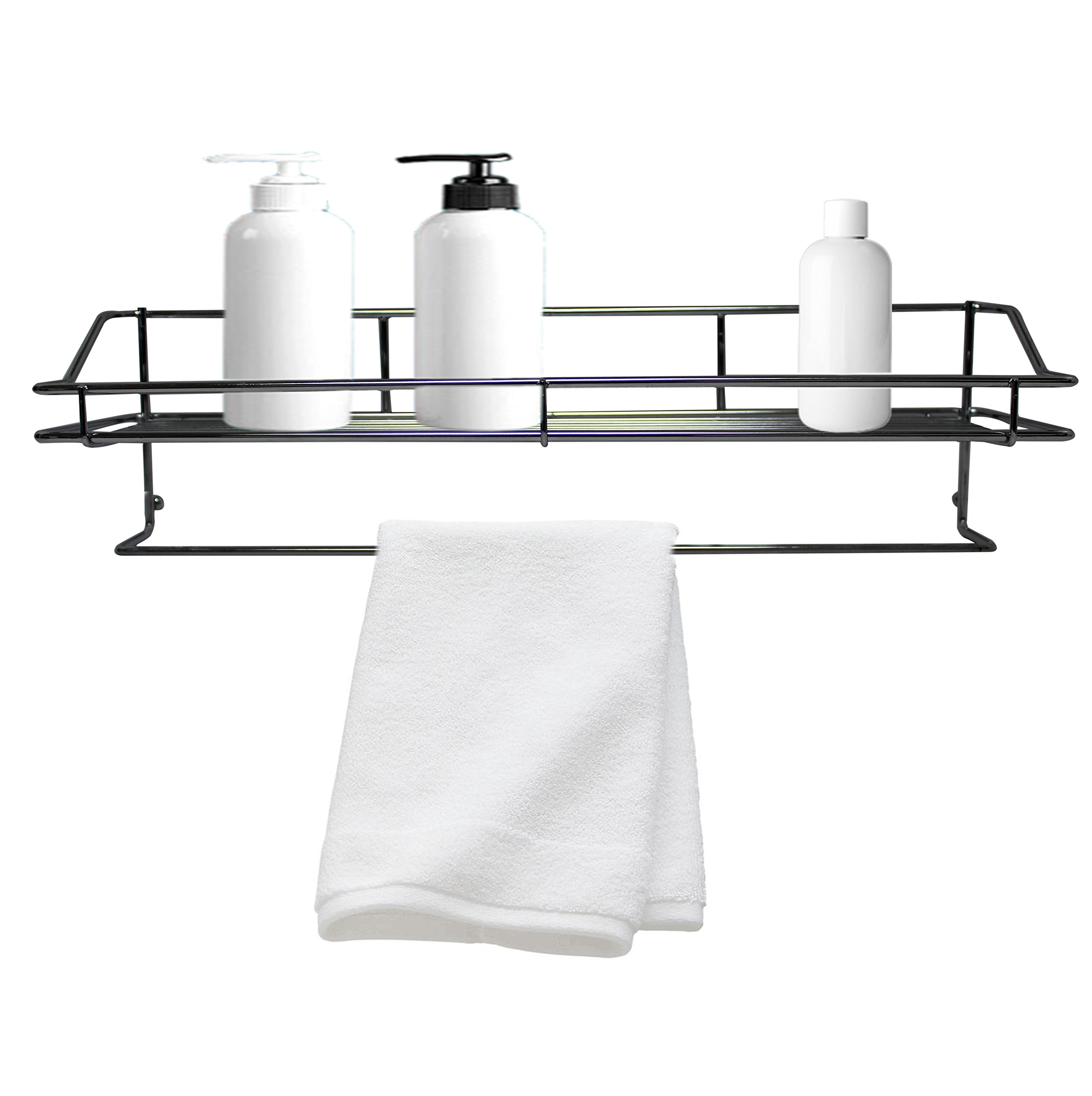 Royal Chrome Shower Caddy - Self Adhesive Bathroom Storage Basket with Towel Rack - Rustproof Stainless Steel Organizer for Bathroom, Kitchen Spices & Condiments - Perfect for Small Space Organization in Showers, RVs and Dorm Rooms