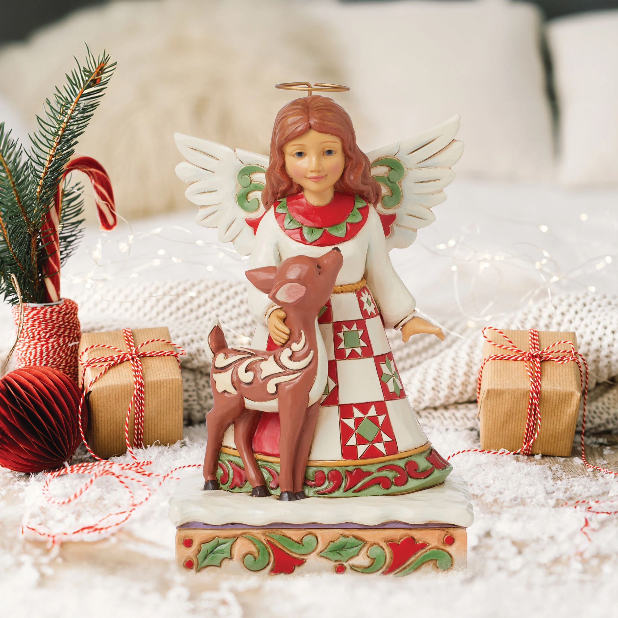 Angel with Deer Figurine - Elegant Christmas Home Decor for Tabletop, Mantel & Holiday Display - Perfect Gift for Collectors & Christmas Lovers