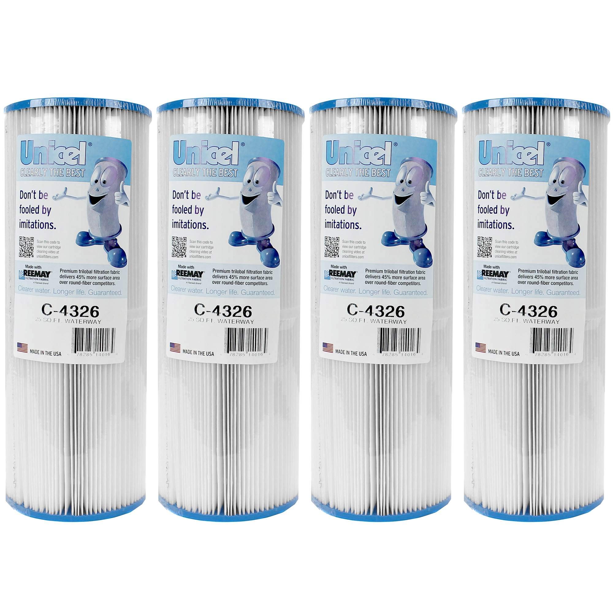 Unicel C-4326 Replacement Pool Filter Cartridge - 25 Sq Ft Hot Tub Spa Filter with 106 Pleats (4 Pack) | Perfect for Inground Pools, Above Ground Spas & Jacuzzi Maintenance