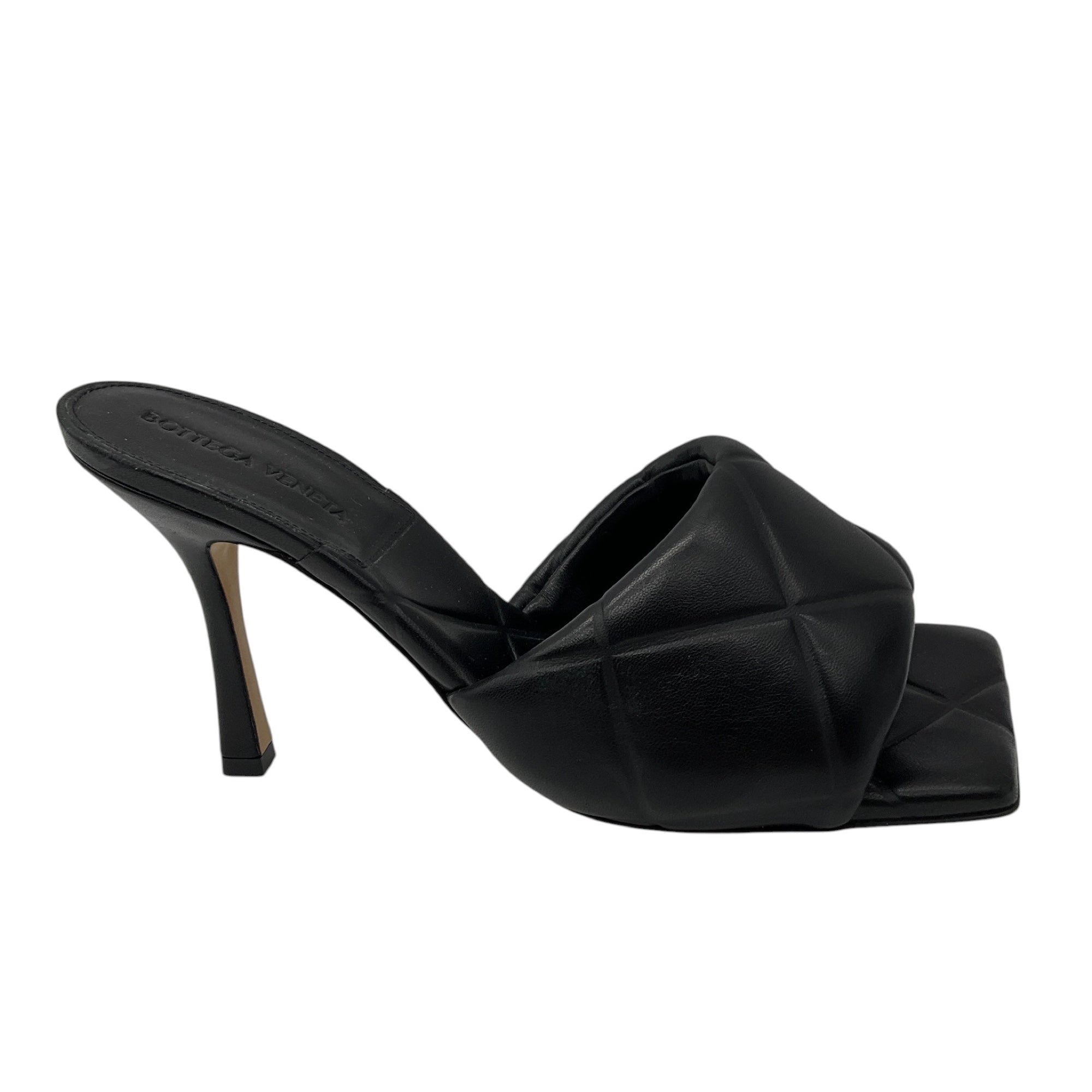 Bottega Veneta Black Quilted Leather Heeled Slide Sandals for Women - Luxury Designer Shoes for Casual Outings & Evening Events