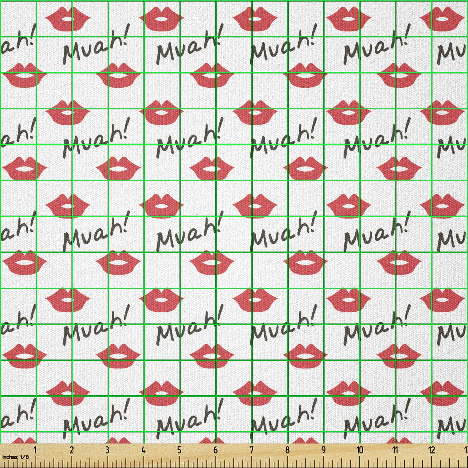 Ambesonne Red Lips Kiss Marks Pattern Stretch Knit Fabric by The Yard - 10 Yards Vermilion White - Perfect for Clothing Sewing, DIY Crafts, Valentine's Day Projects & Home Decor