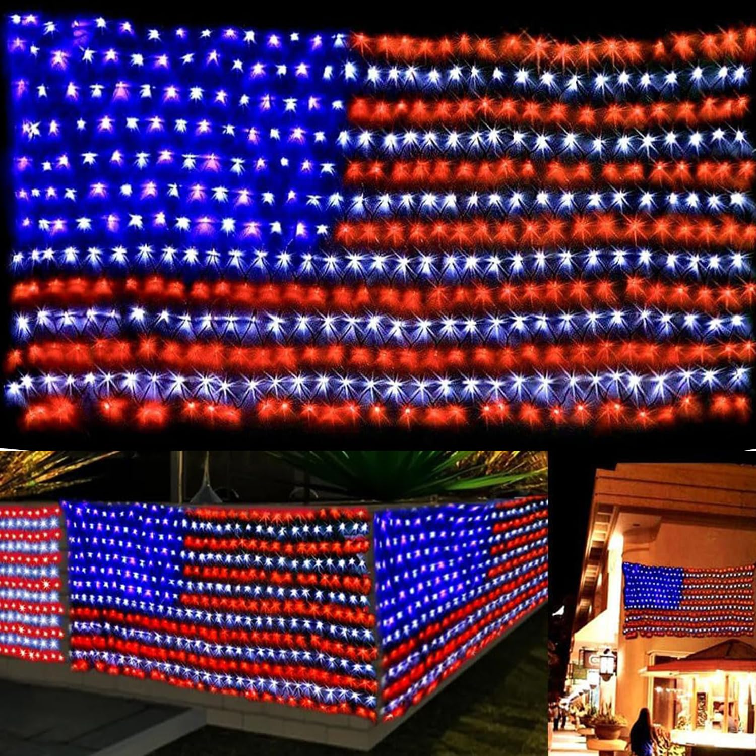 420 LED 24V Red White Blue American Flag Net Lights - Waterproof Patriotic Decorations for 4th of July, Independence Day, Memorial Day & Christmas - Perfect for Outdoor/Indoor Use on Houses, Fences, Trees & Parties