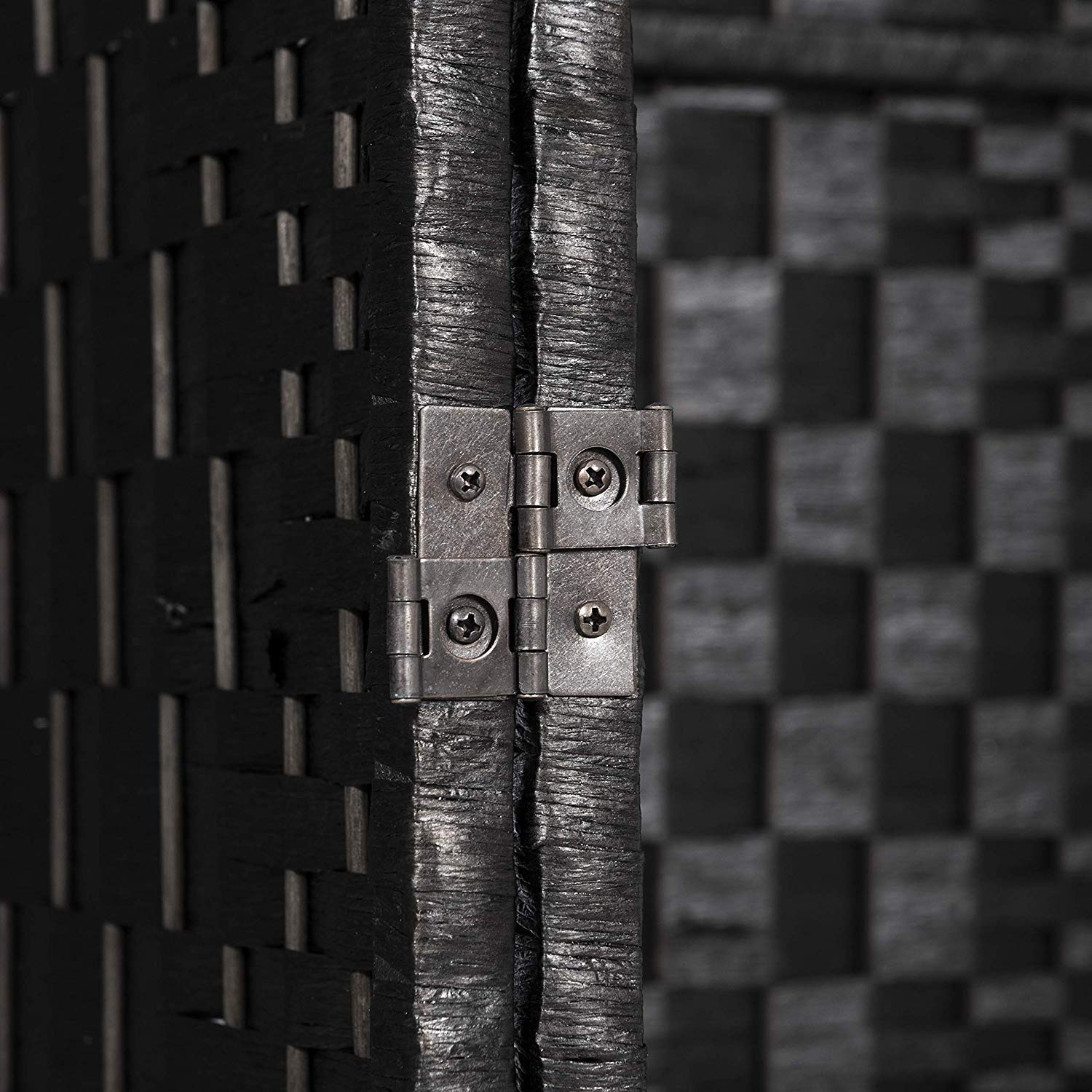 Legacy Decor 5-Panel Weaved Bamboo Fiber Room Divider Privacy Screen - 5.9 ft Height x 7.3 ft Width - Black - Perfect for Home, Office, and Outdoor Space Partition