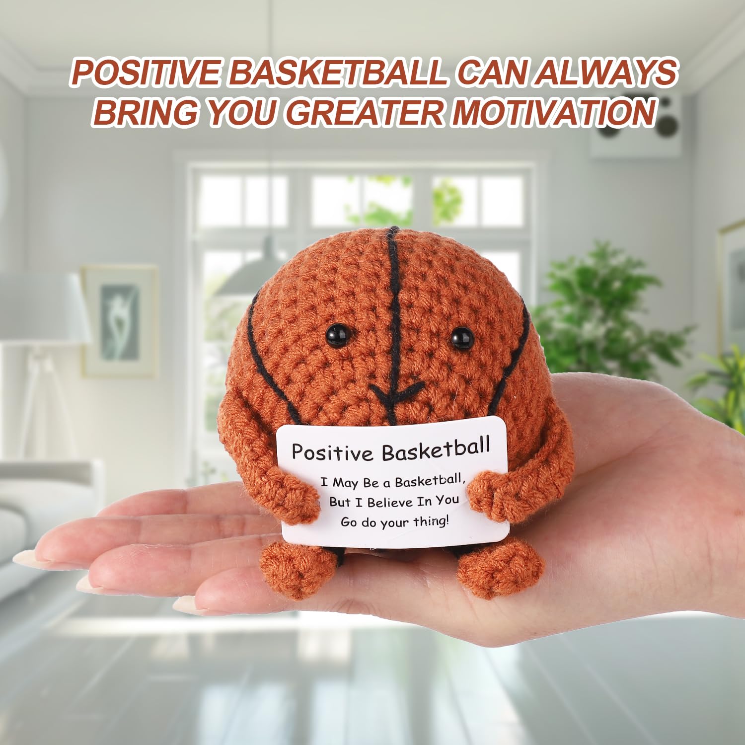 Positive Crochet Basketball Plush Toy - Handmade Knitted Basketball Doll for Kids & Adults - Emotional Support Gift for Stress Relief, Anxiety Comfort - Perfect for Home Decor, Office Desk, Nursery, and Therapy Sessions