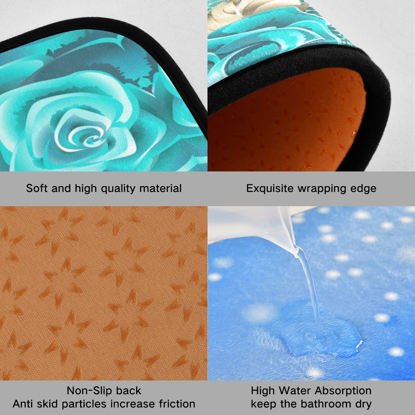 Non-Slip Washable Turquoise Kitchen Rugs Set of 2 - Teal Runner Mats for Floor, Rose Pattern Kitchen Decor - Perfect for Sweet Home Decor & Seasoned Love Theme | Ideal for Kitchens, Entryways & High-Traffic Areas